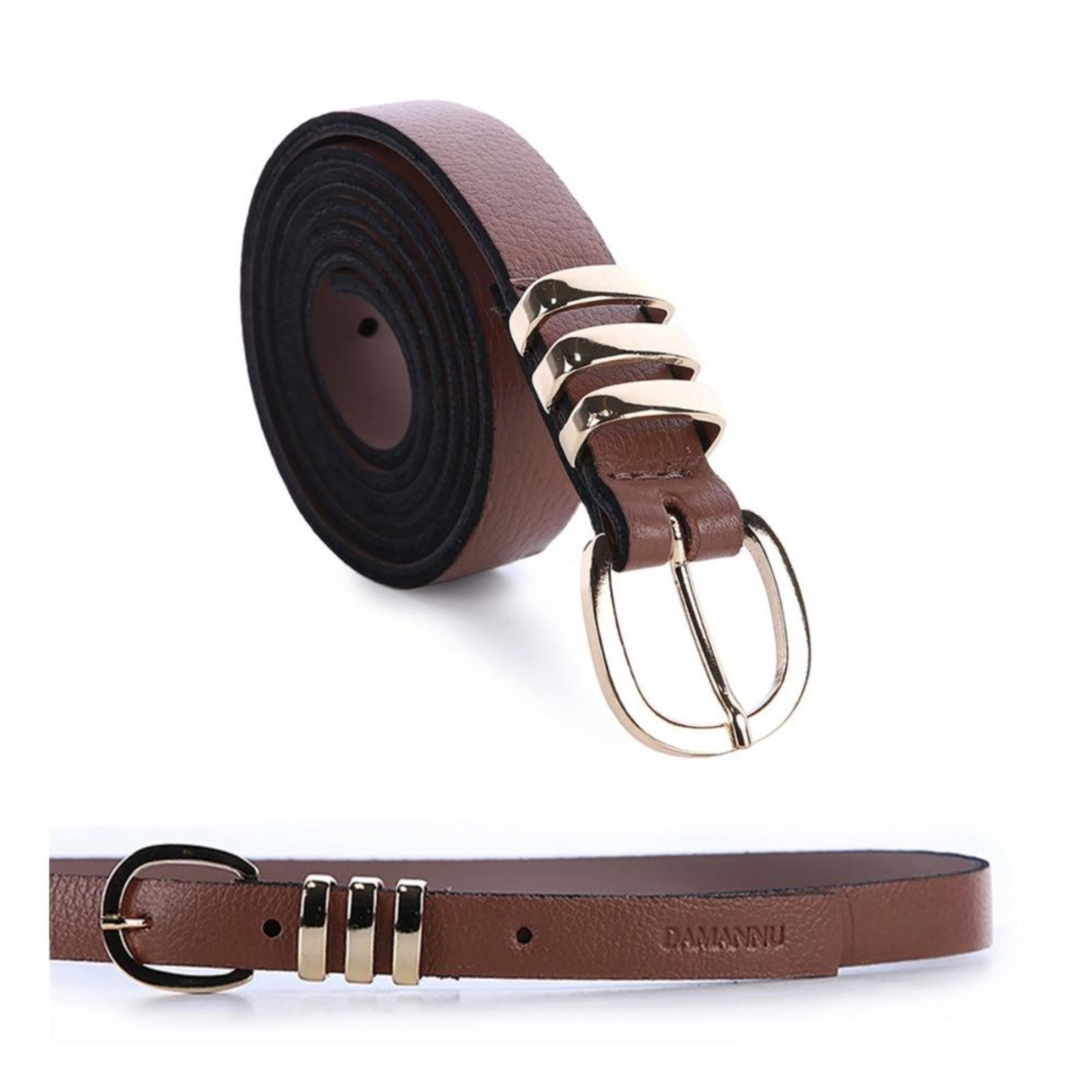 Imagem principal Izza - Cinto Femino Couro Legítimo Fivela Dourada Damannu Shoes caramelo