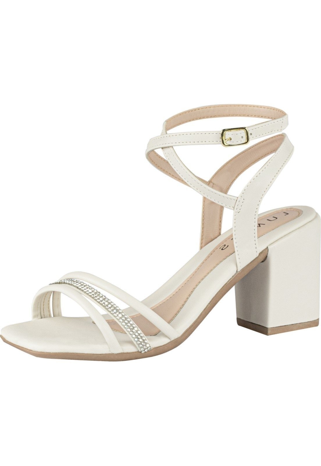 Imagem principal Sandália Feminina Tiras Strass Brilho Lumiss Salto Grosso Confortável Off White LUMISS off-white white