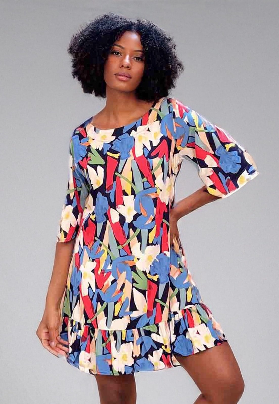 Imagem principal Vestido Amazonia Vital Curto Viscose Estampa Floresce Amazonia Vital amarelo/branco/estampado/vermelho