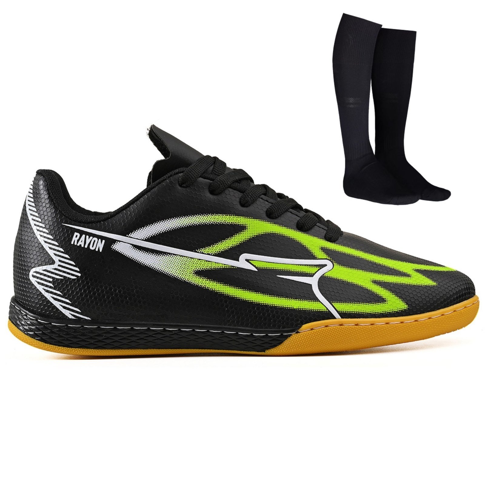 Imagem principal Chuteira Futsal Masculina Material Sintetico Futebol de Salao Quadra + Meião CALCADOS LGHT LIGHT preto