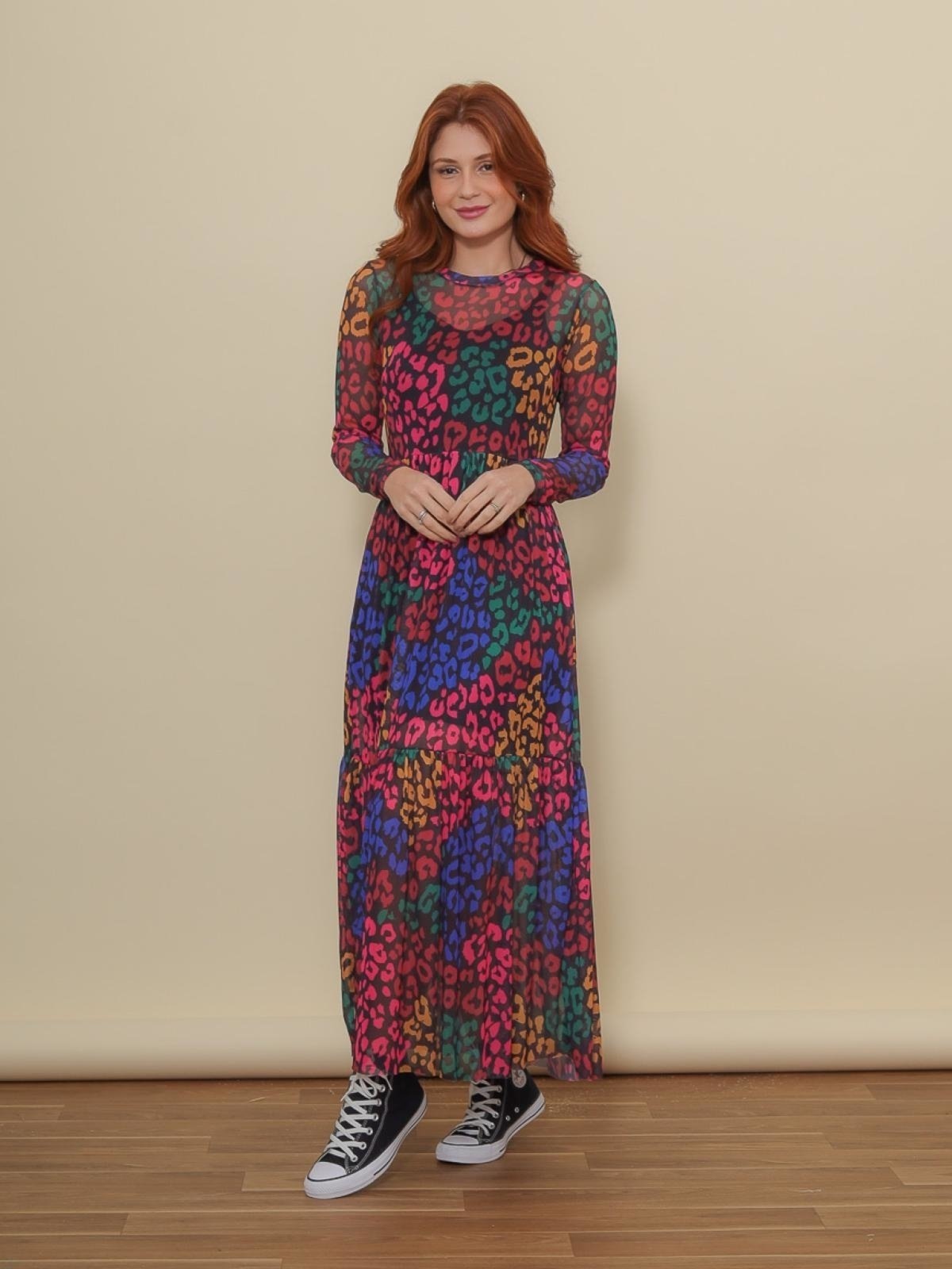 Imagem principal Vestido Carolina Tule Onça Colorido Aura multicolorido