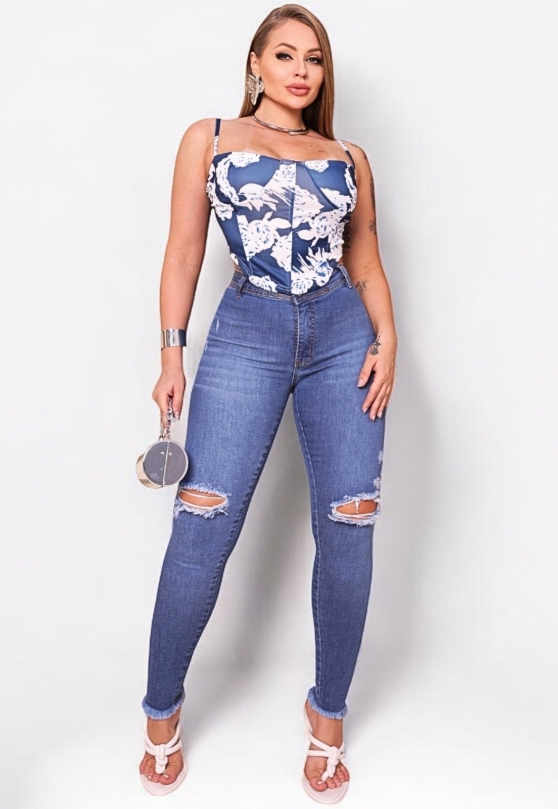 Imagem principal Calça Feminina Jeans Legging Sem Costura Lateral Patria Brasil azul