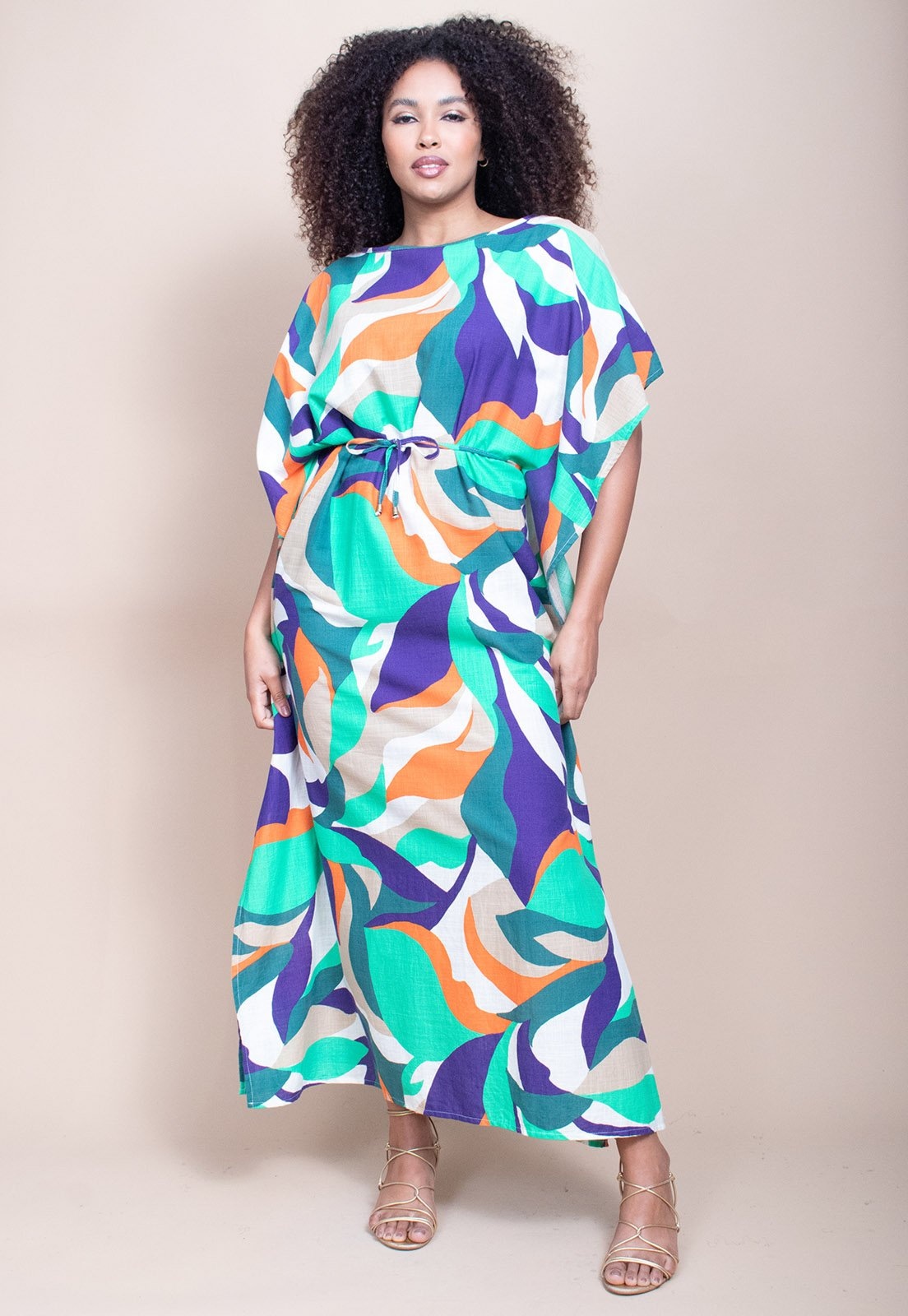 Imagem principal Vestido Longo Cabanafree Viscose Estampa Brisa do Mar Cabanafree azul/estampado/laranja