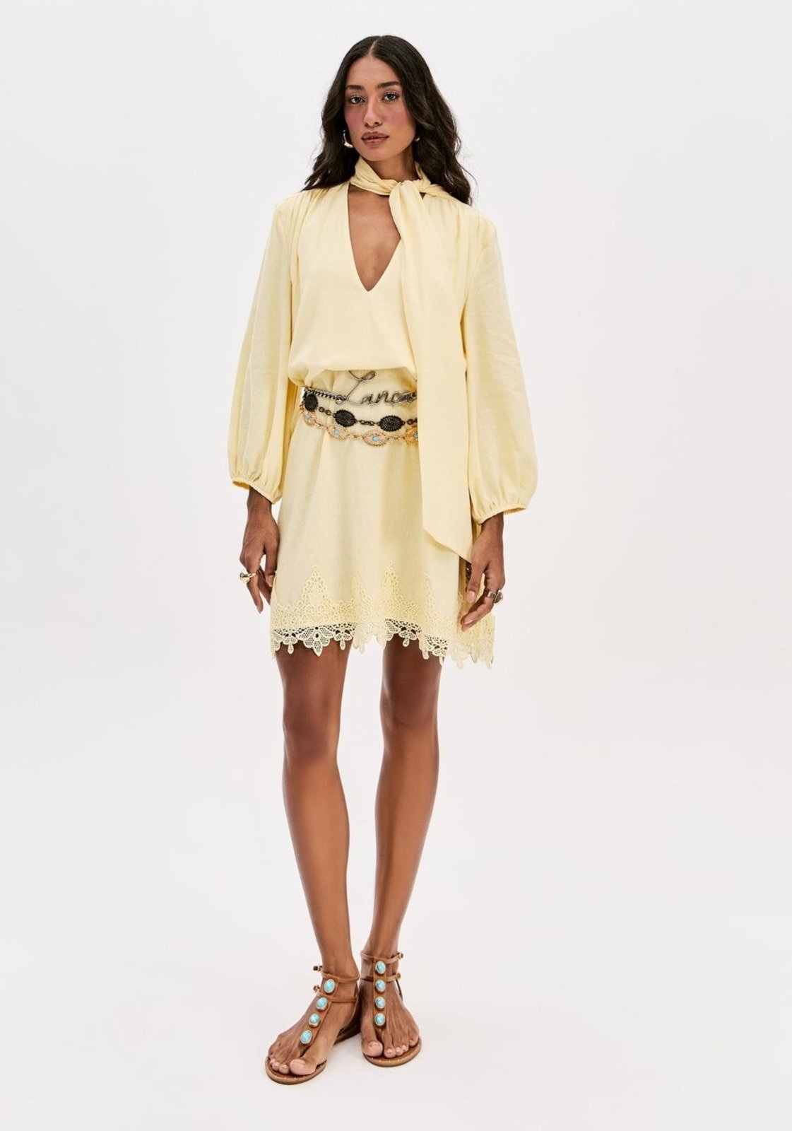 Imagem principal Vestido Curto Com Renda E Linho Lança Perfume amarelo