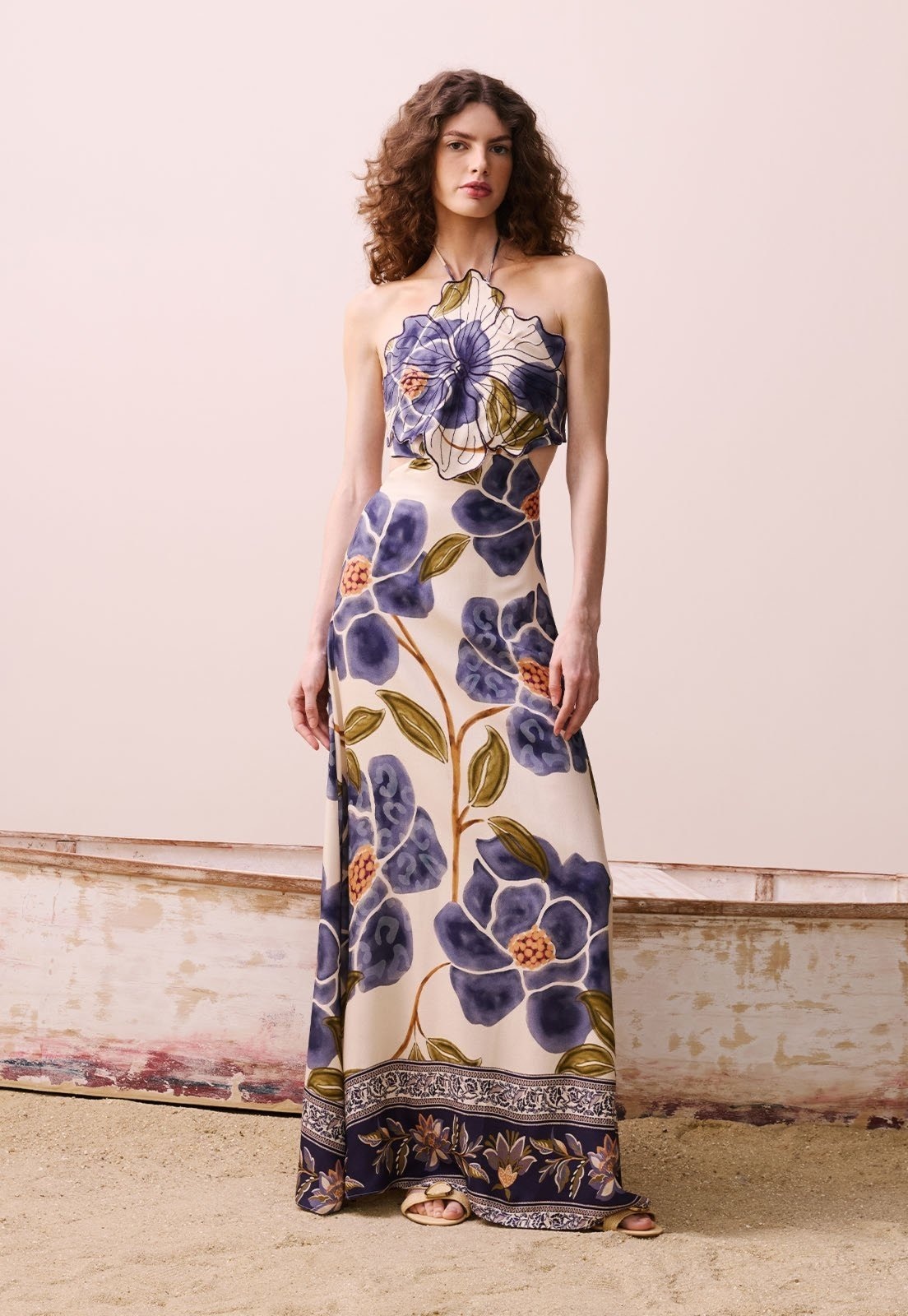 Imagem principal Vestido Longo Flor Estampado Papoula CaCay azul