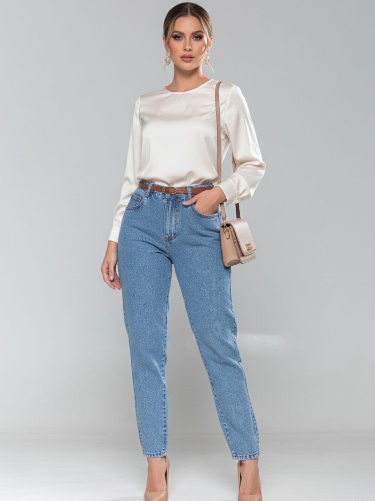 Imagem principal Calça Jeans Feminina Mom Alpha Street Wear Cintura Alta Sofisticada Clara Alpha Street Wear azul