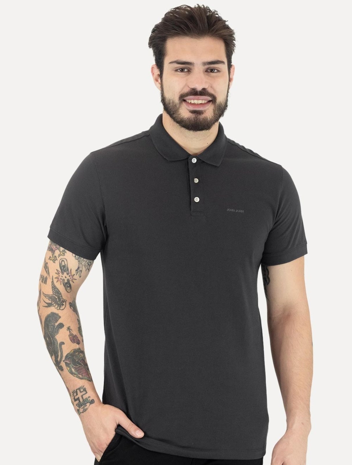 Imagem principal Polo John John Masculina New Simple Light Button Chumbo John John cinza