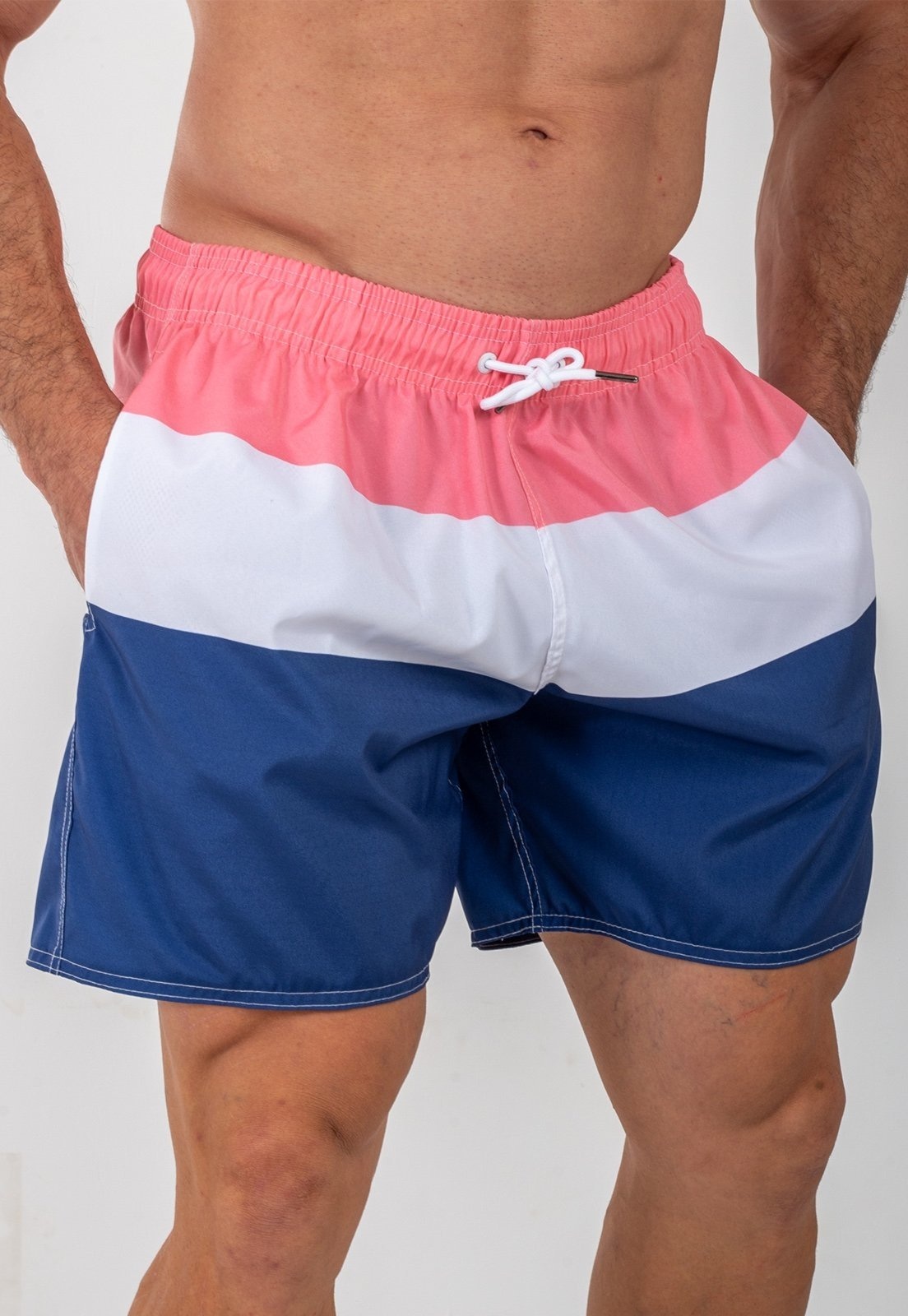 Imagem principal Short Bermuda Praia Dulk Vanilla Listrado Dulk azul marinho/branco/rosa
