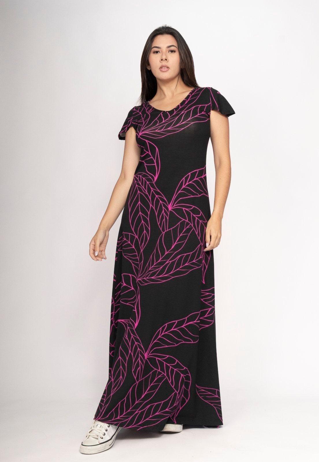 Imagem principal Vestido CabanaFree Amanara Longo Malha Antúrios Lilás Cabanafree estampado