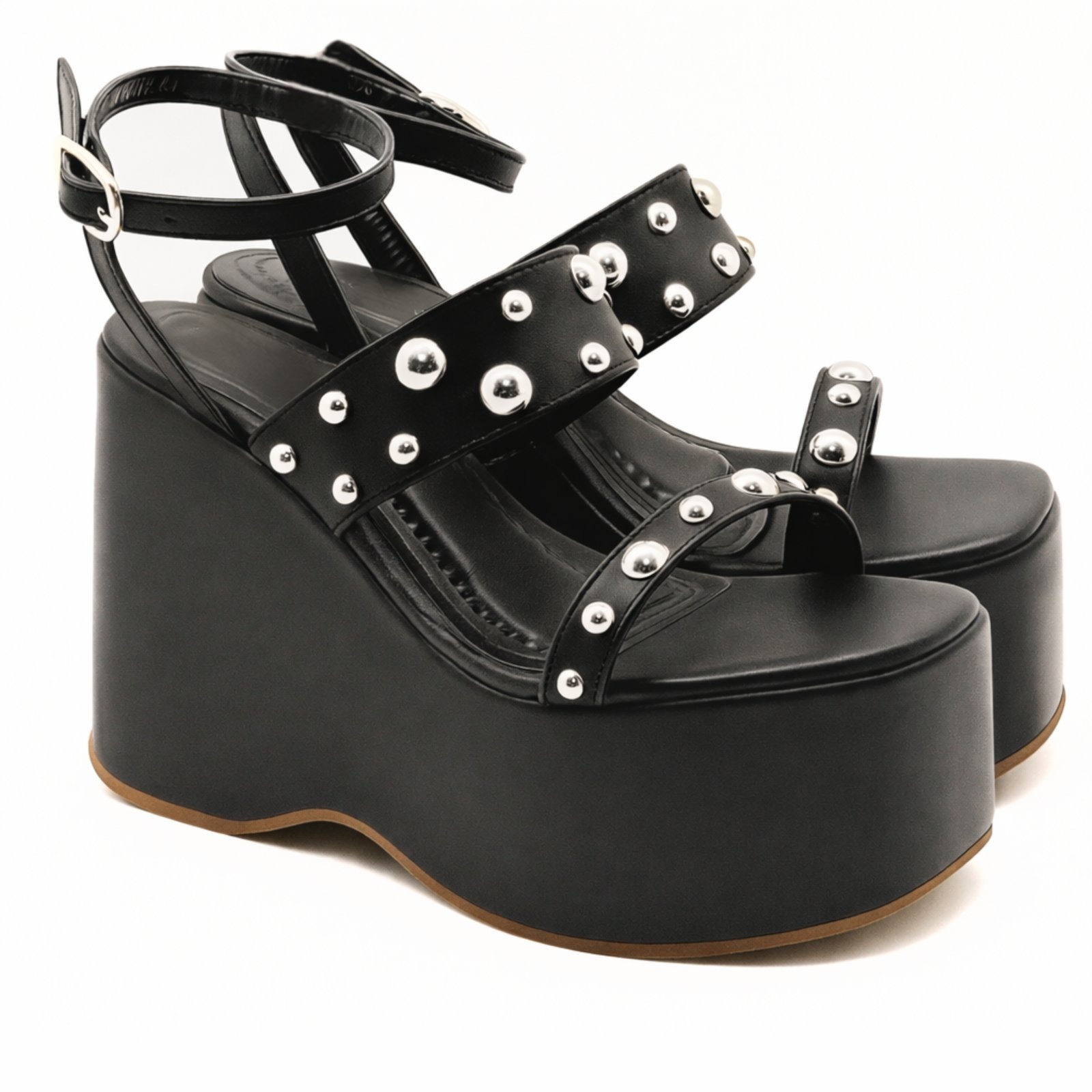 Imagem principal Sandália Feminina Anabela Alta Em Napa Preta 182172 Flor da Pele preto