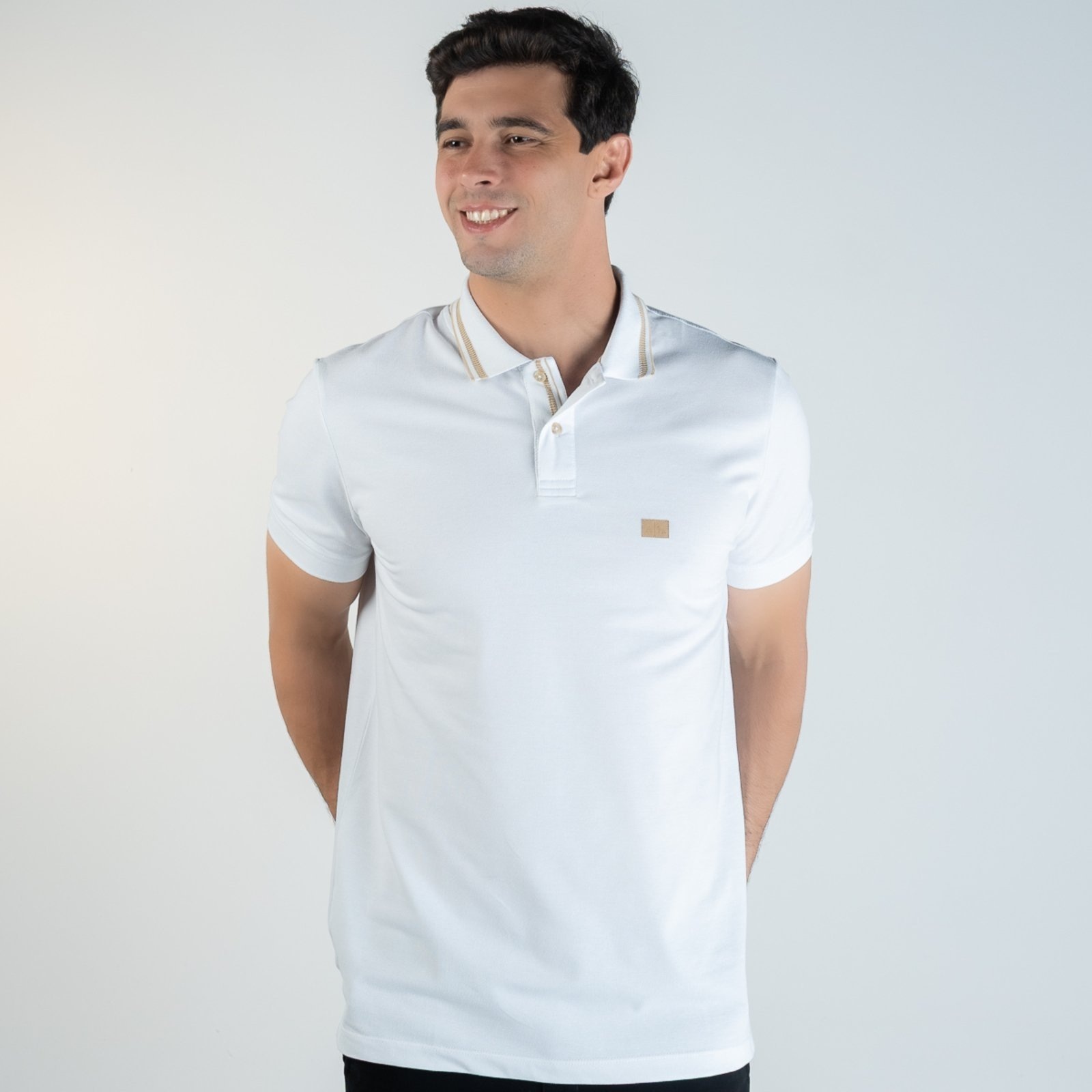 Imagem principal Camisa Polo Acostamento Frisos Branca Acostamento branco