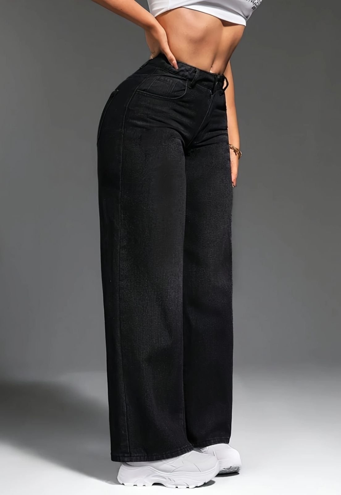 Imagem principal Calça Wide Leg Jeans Feminina Kovali Algodão Confortável Preta KOVALI FASHION STORE preto