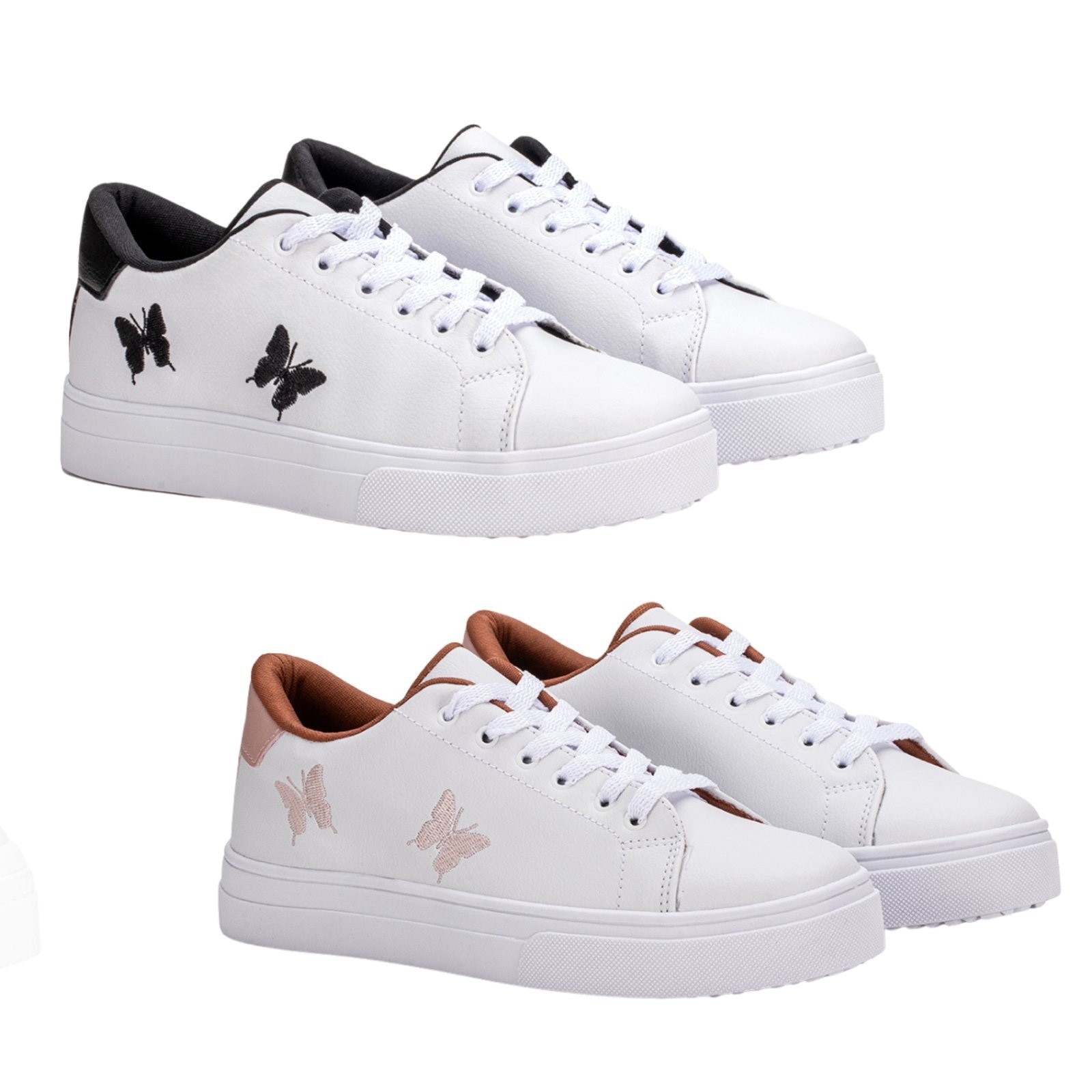 Imagem principal Kit 2 Pares Tenis Feminino Casual Borboleta +Rosa Estilo Shoes preto/rosa rosa
