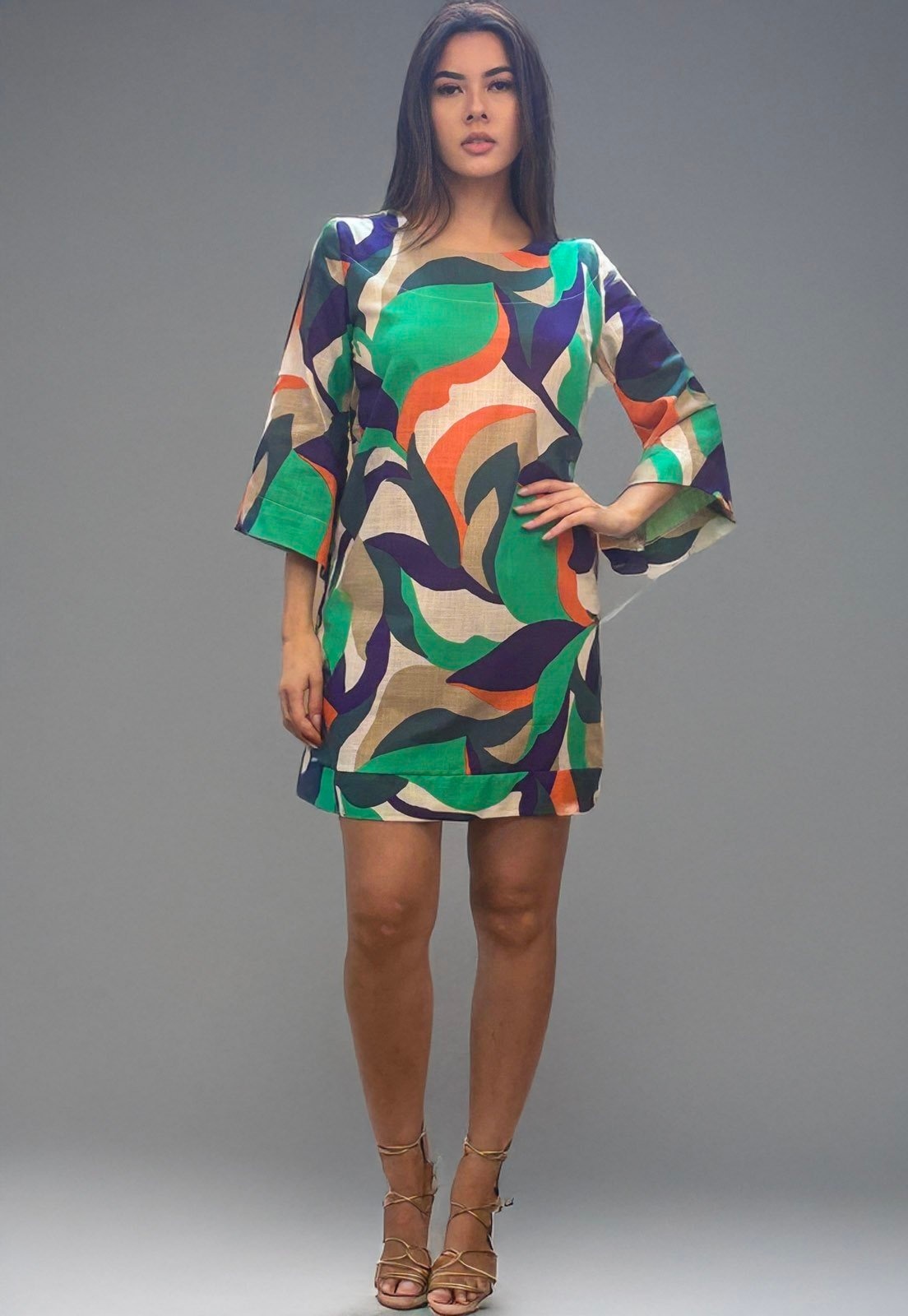 Imagem principal Vestido Amazonia Curto Vital Viscose Manga Ampla Balli Brisa do Mar Amazonia Vital azul marinho/bege/estampado/laranja/verde