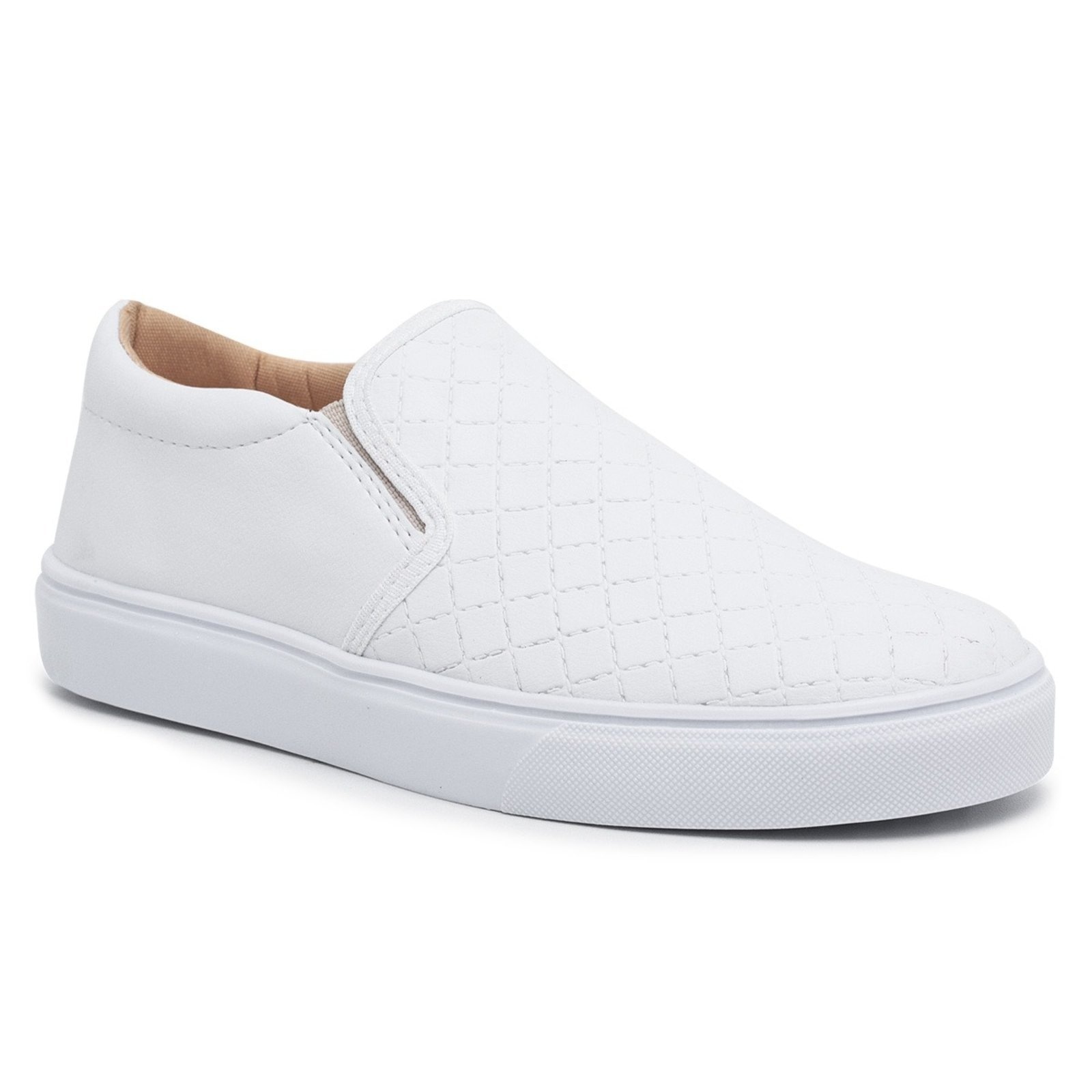 Imagem principal Sneaker Slip On Feminino Tênis Casual Versátil Sola Alta Flat Emborrachada Confortável Leve super shoes branco