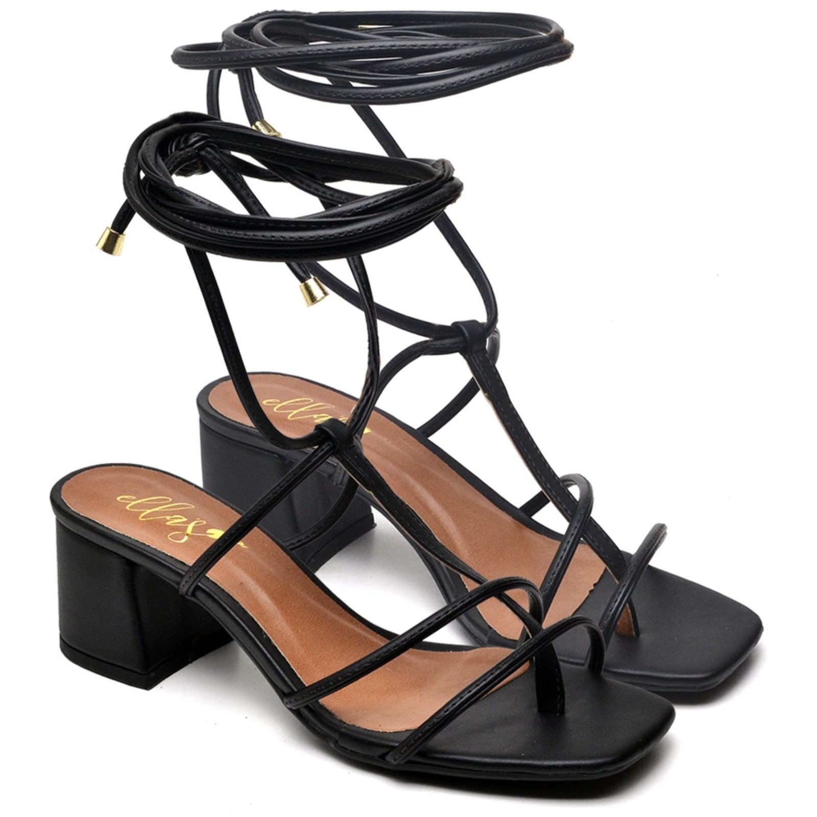 Imagem principal Sandália Bico Quadrado Salto Bloco Médio Napa Ella's ZAFREM preto