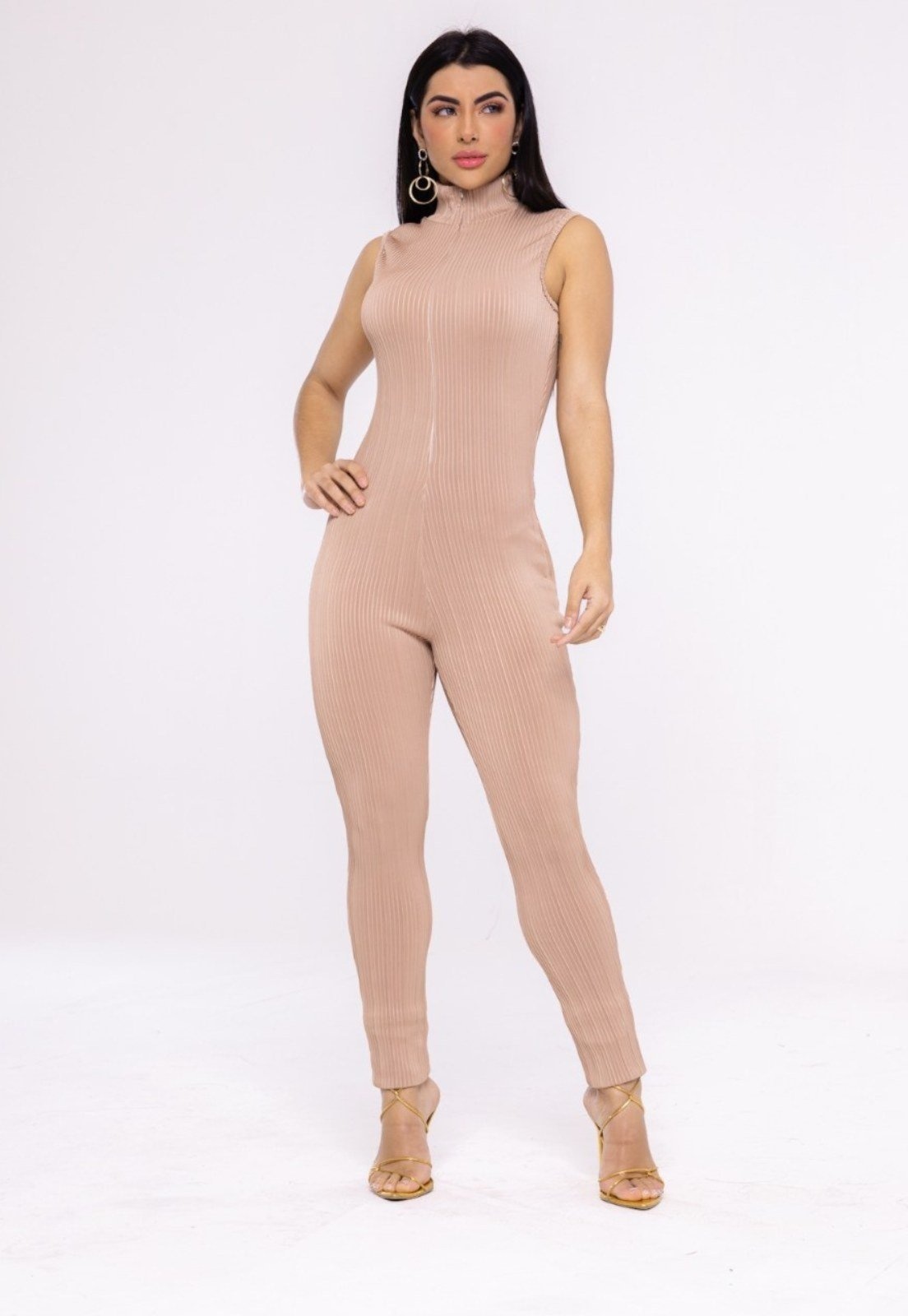 Imagem principal Macacão Virginía Regata Canelado 3d Cia do Vestido nude