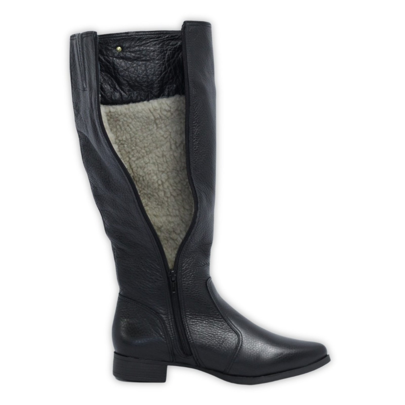 Imagem principal Bota Feminina Lã Sintética Bico Fino Cano Longo Couro Salto 2,5 Cm Spinelli preto