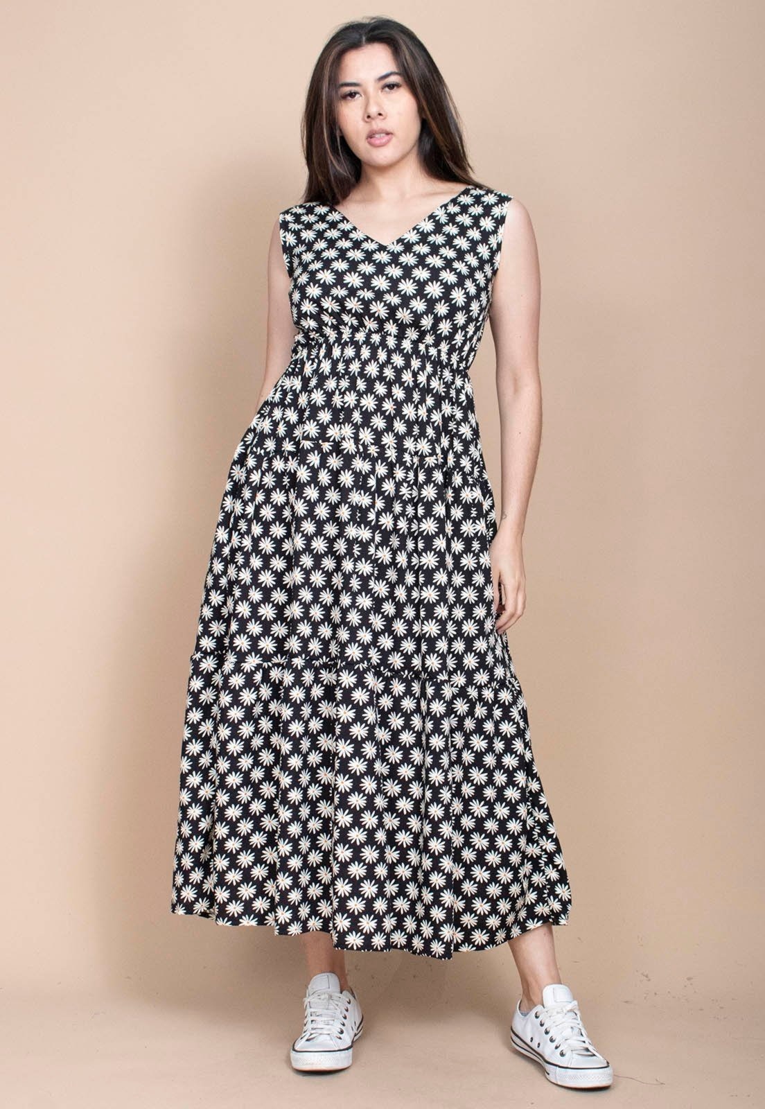 Imagem principal Vestido Cabanafree Regata Longo Peri Viscose Camadas Estampa Encanto das Margaridas Cabanafree amarelo/estampado/off-white