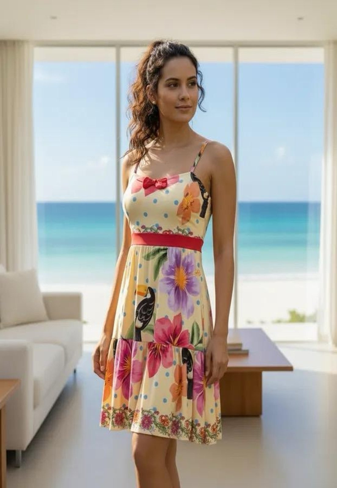 Imagem principal Vestido Curto Cabanafree Com Alça Encantos da Natureza à Luz do Sol Cabanafree amarelo/estampado/pink/preto