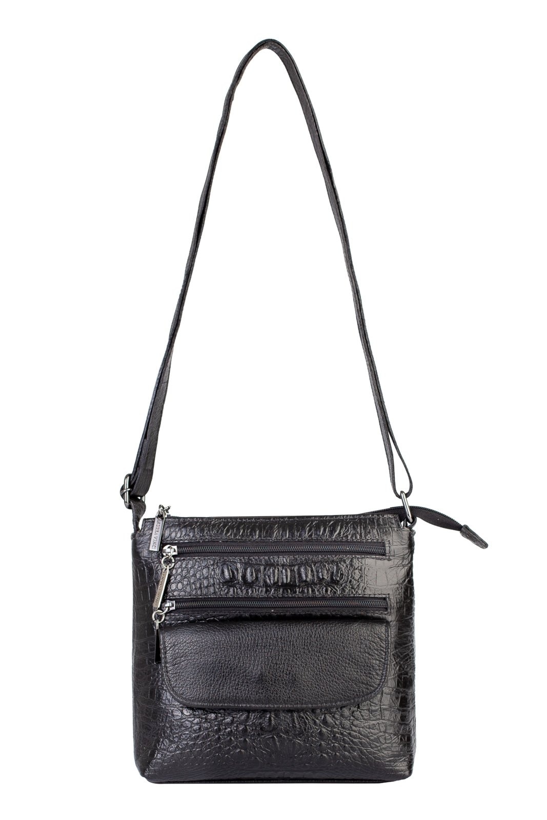 Imagem principal Bolsa transversal de couro croco metais grafite Maura Andrea Vinci preto