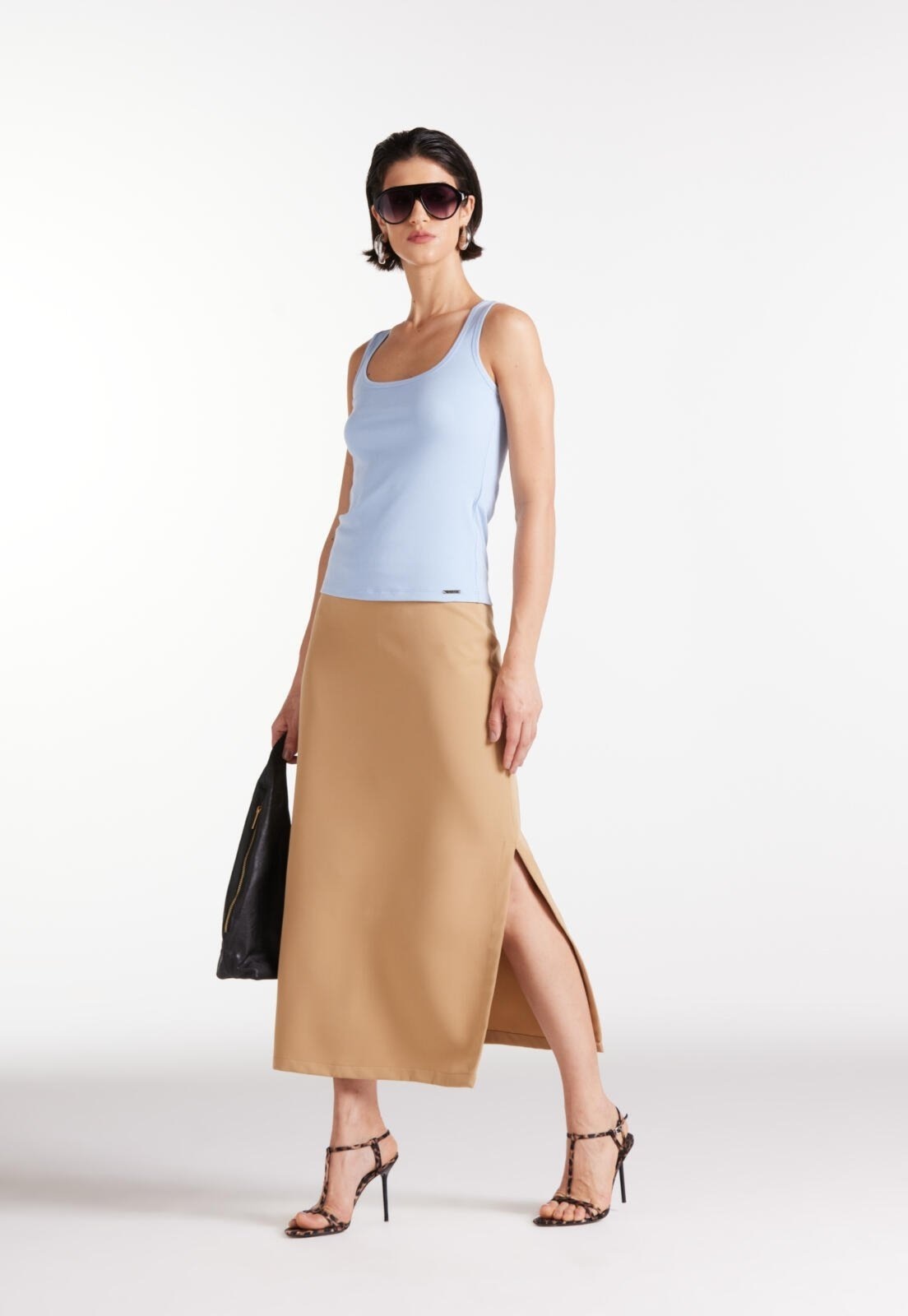 Imagem principal Saia Midi Alfaiataria Com Fendas Traymon Kaki Traymon bege kaki