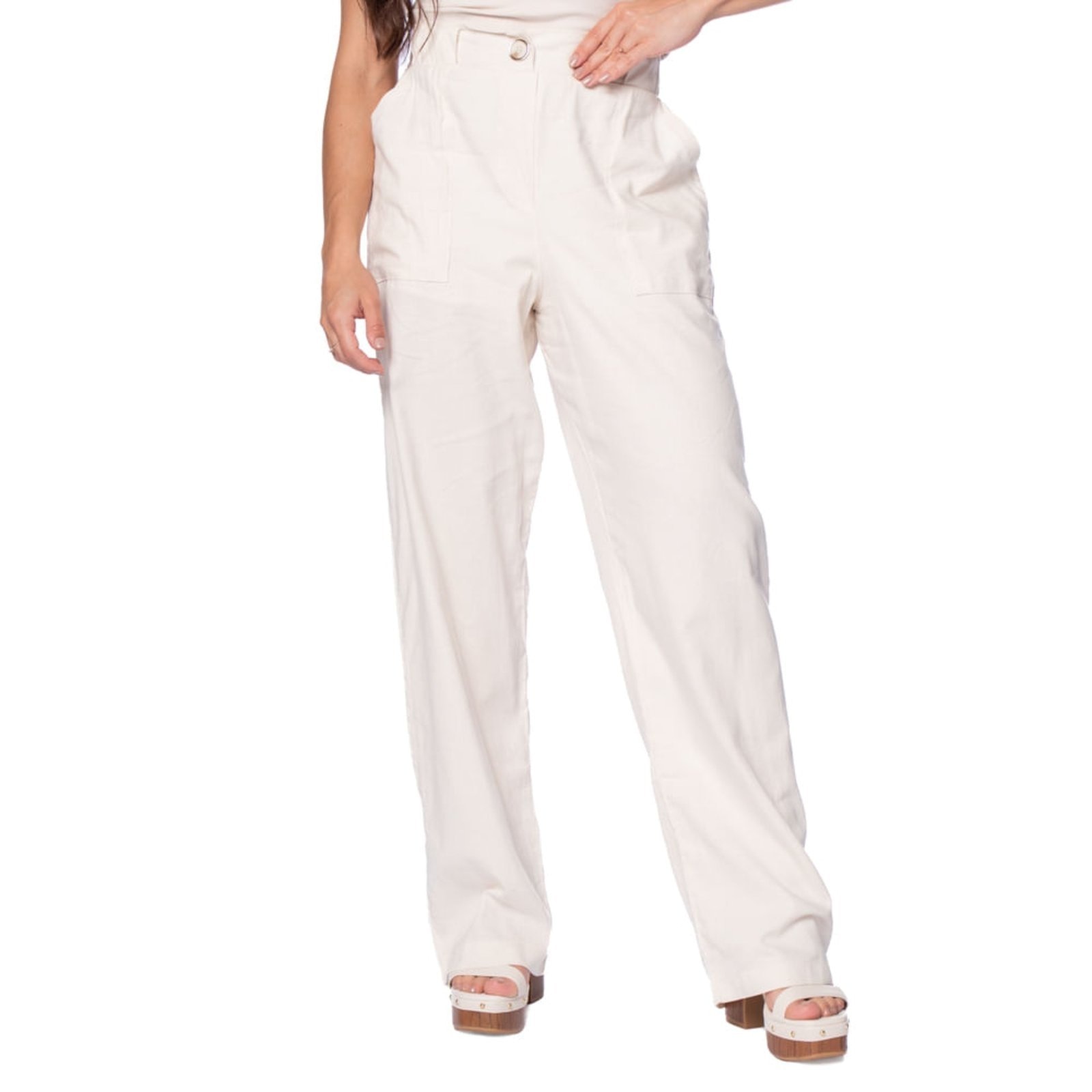 Imagem principal Calça Feminina Giraffe Wide Leg Cintura Alta Mescla Giraffe bege