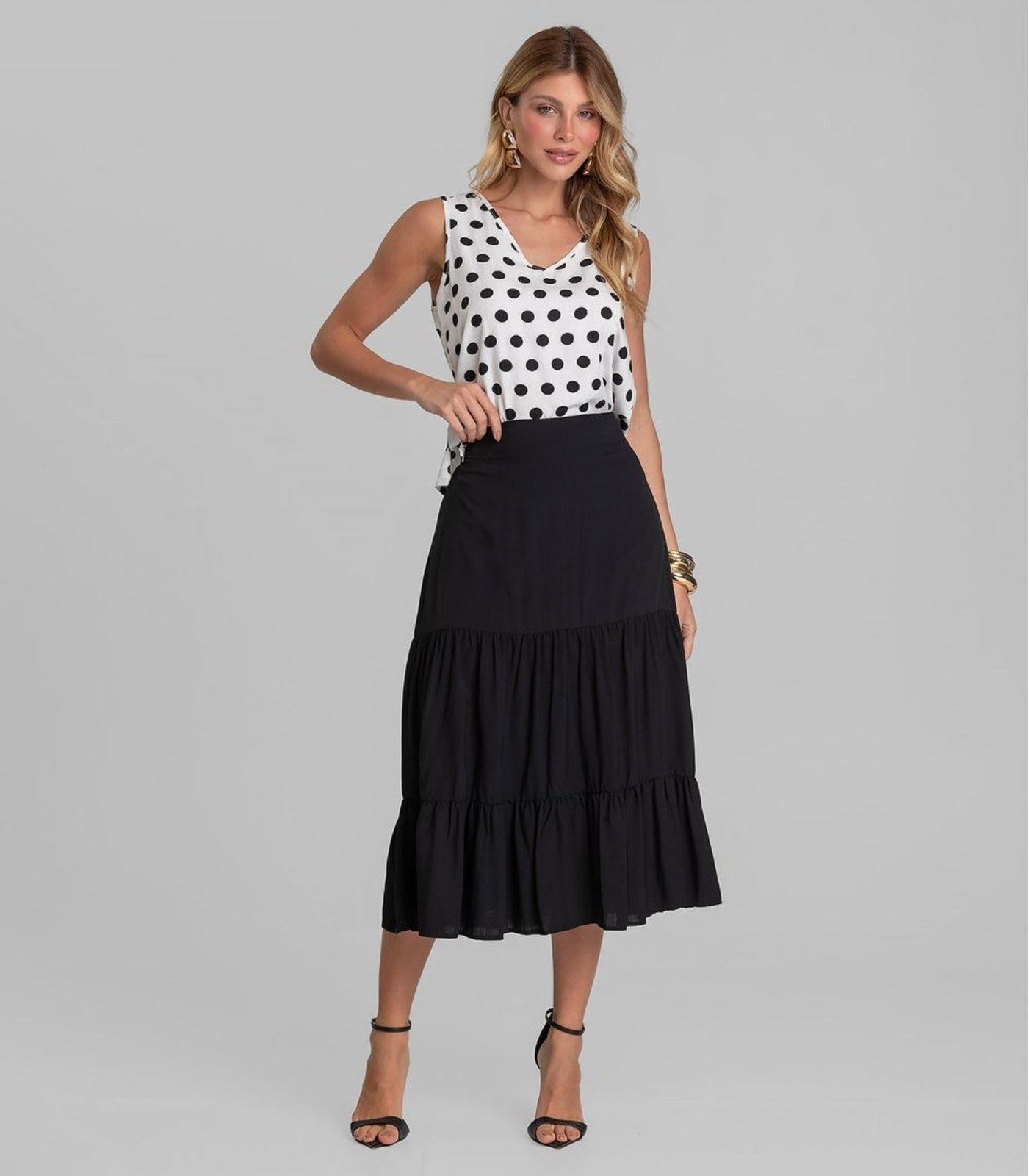 Imagem principal Saia Midi Feminina Duas Marias Em Viscose Dianna Dianna preto