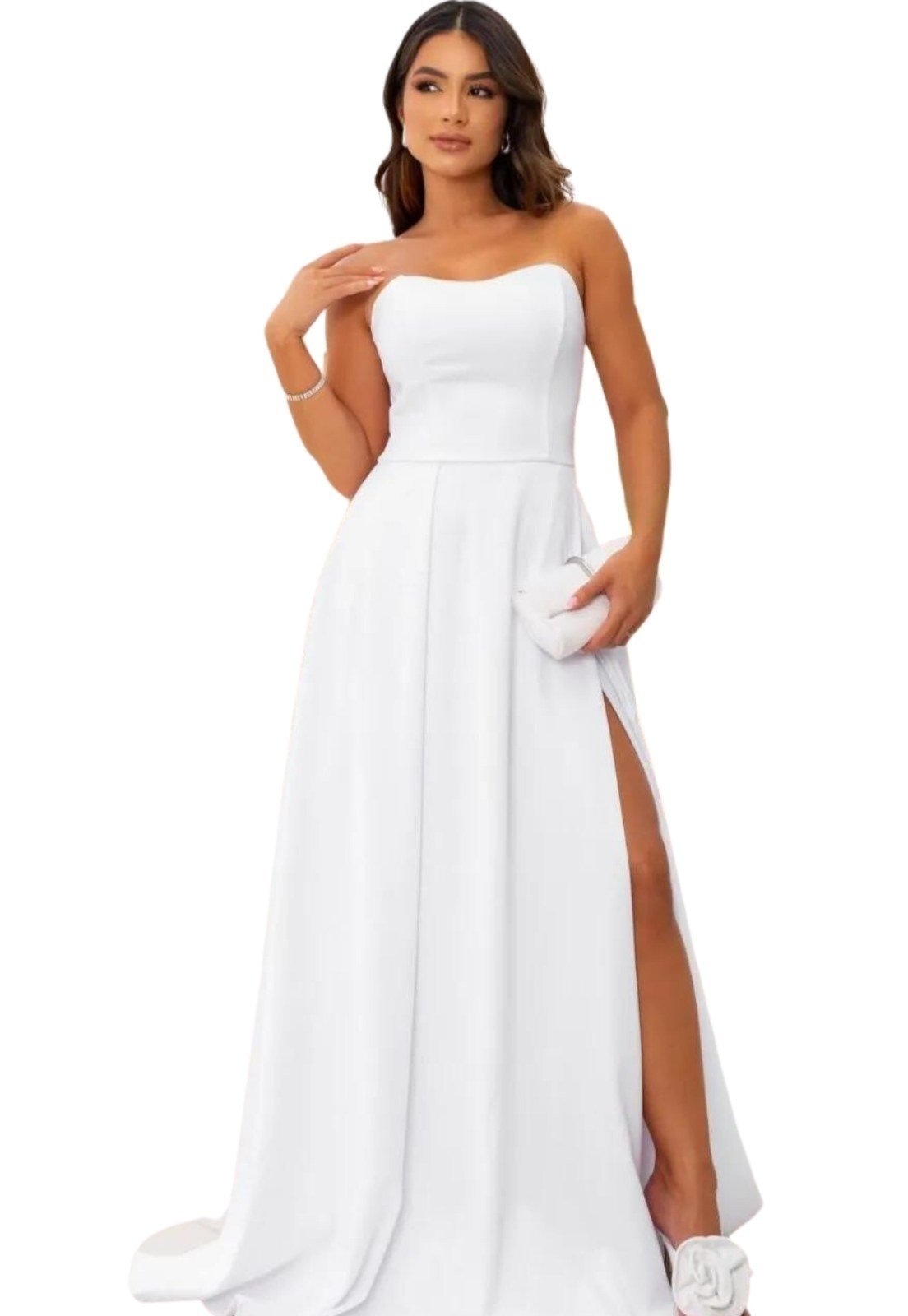 Imagem principal Vestido Longo de Festa Casamento Civil Noivados e Reveillon Tomara que Caia Corselete com Fenda Gabriela Cia do Vestido branco