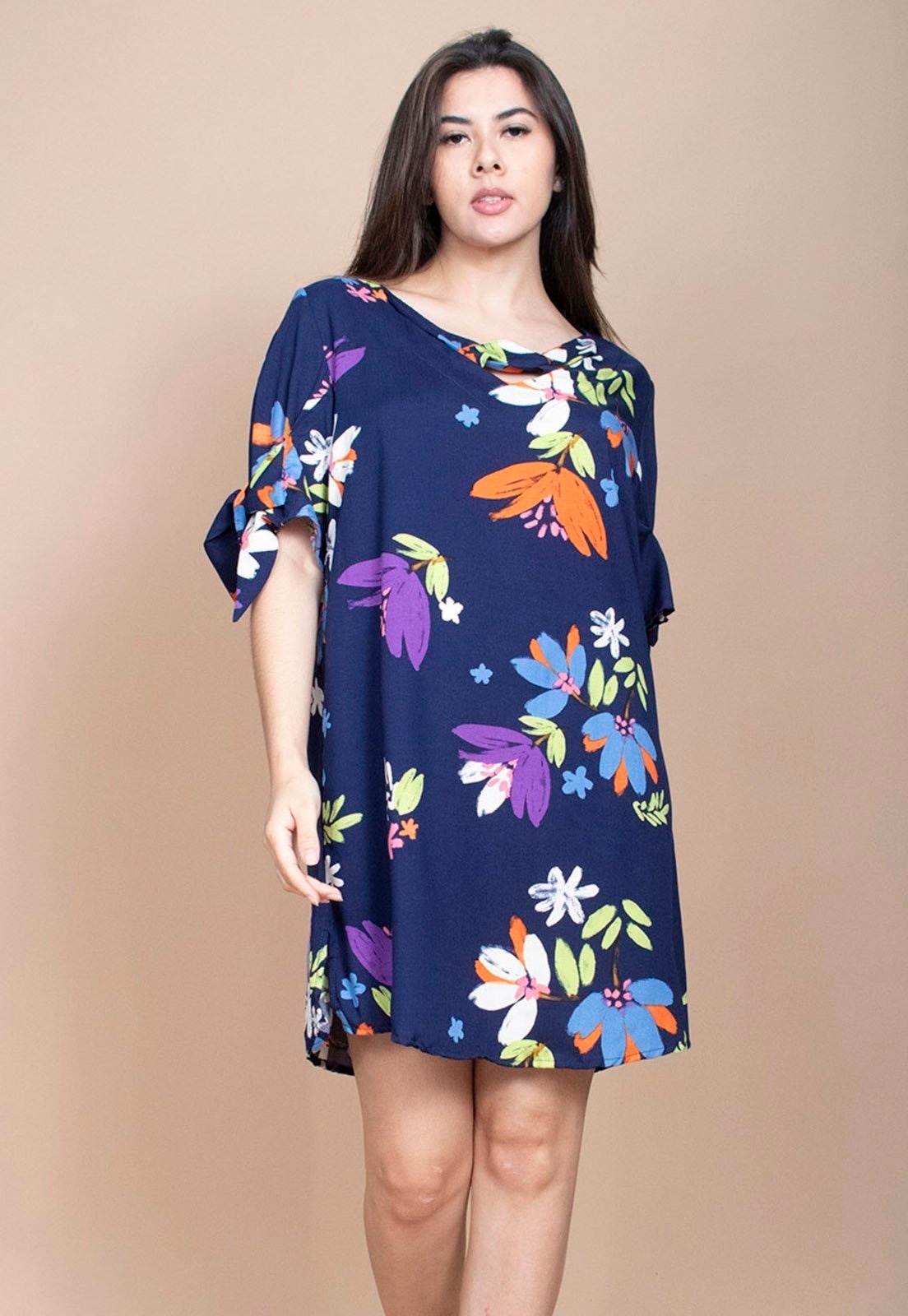 Imagem principal Vestido Curto Cabanafree Plano Estampa Festas das Flores Azul Cabanafree estampado/laranja/roxo/verde azul