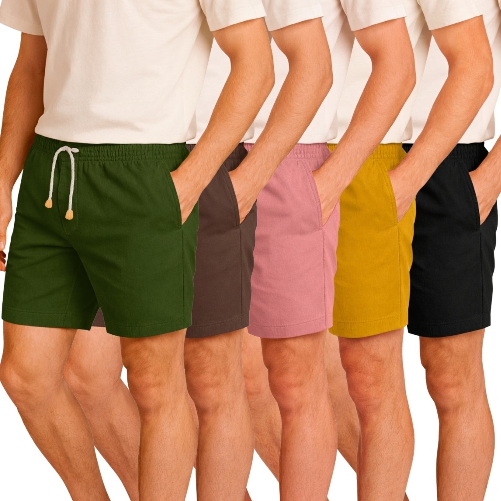 Imagem principal Kit 5 Shorts Linho Premium Bermuda Masculina Moda Praia Luxo Relaxado marrom