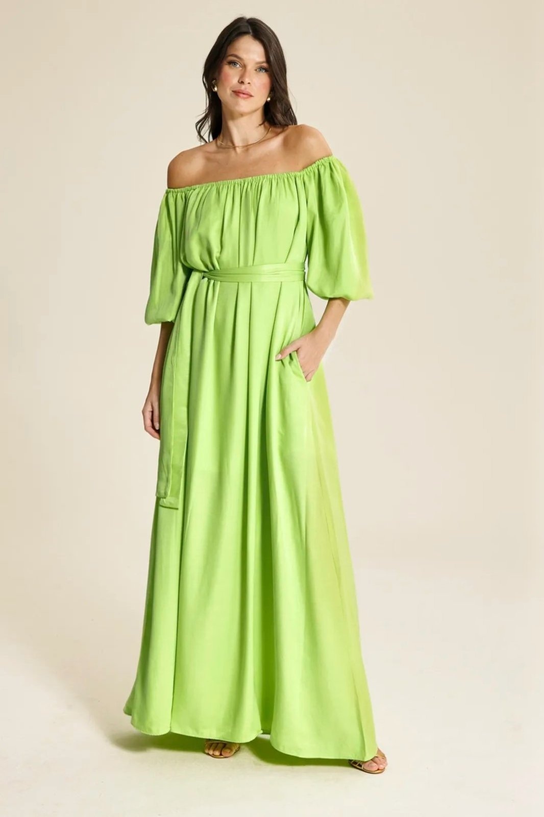 Imagem principal Vestido Longo Ombro A Ombro Manga Gloss Ruth - Lima VIC BRAND verde lima
