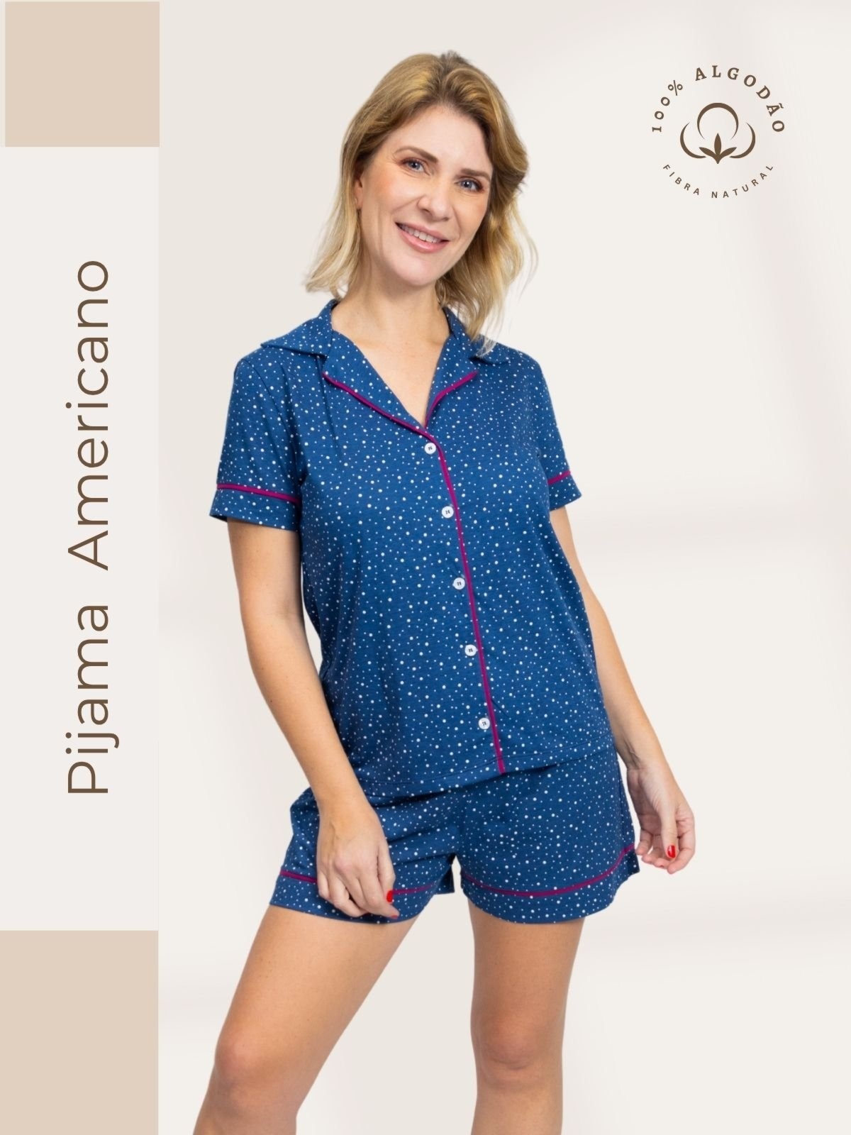 Imagem principal Pijama Piante Algodão Feminino Americano Curto Poá Marinho Piante azul