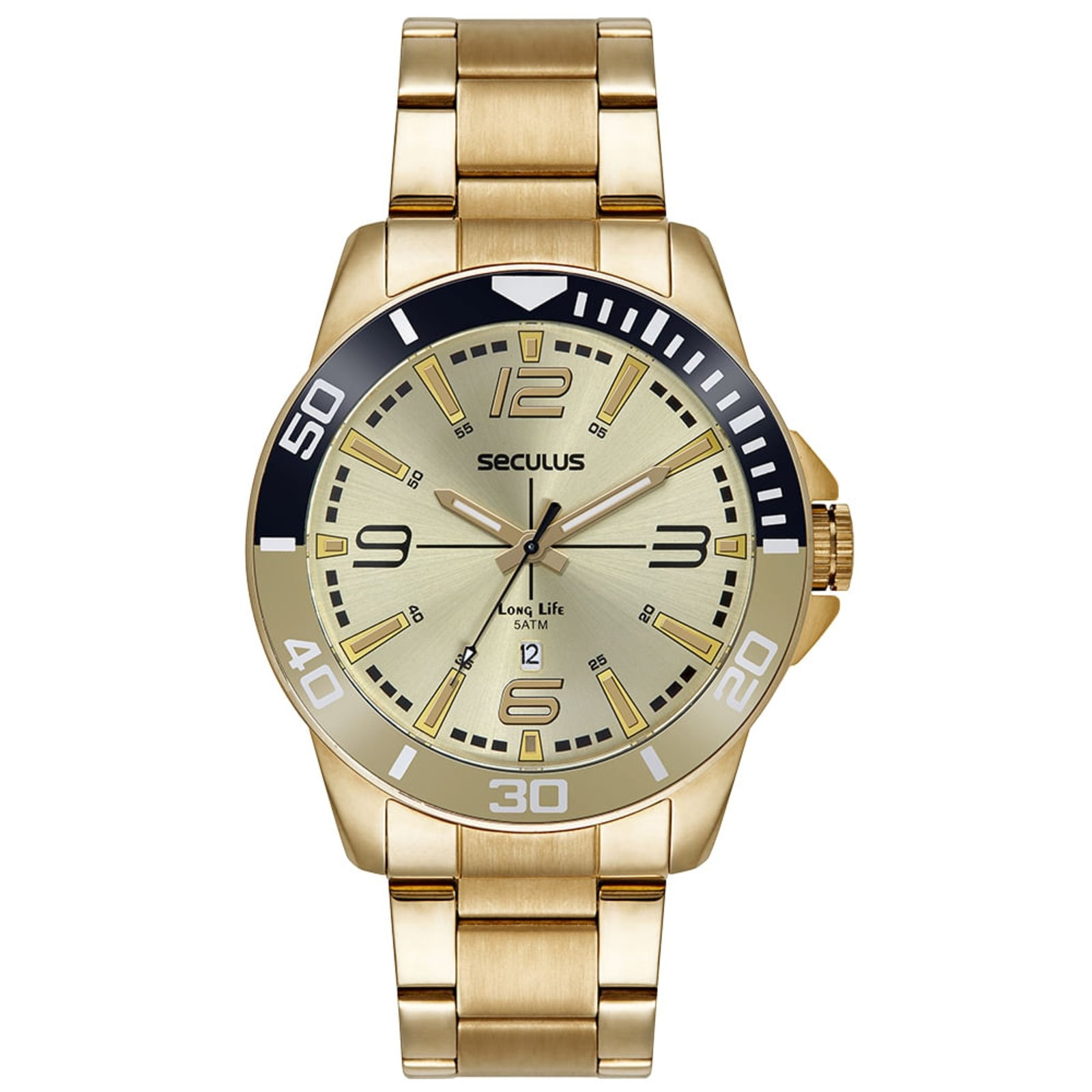 Imagem principal Relógio Masculino Aço Catraca Bicolor E Calendário Seculus dourado