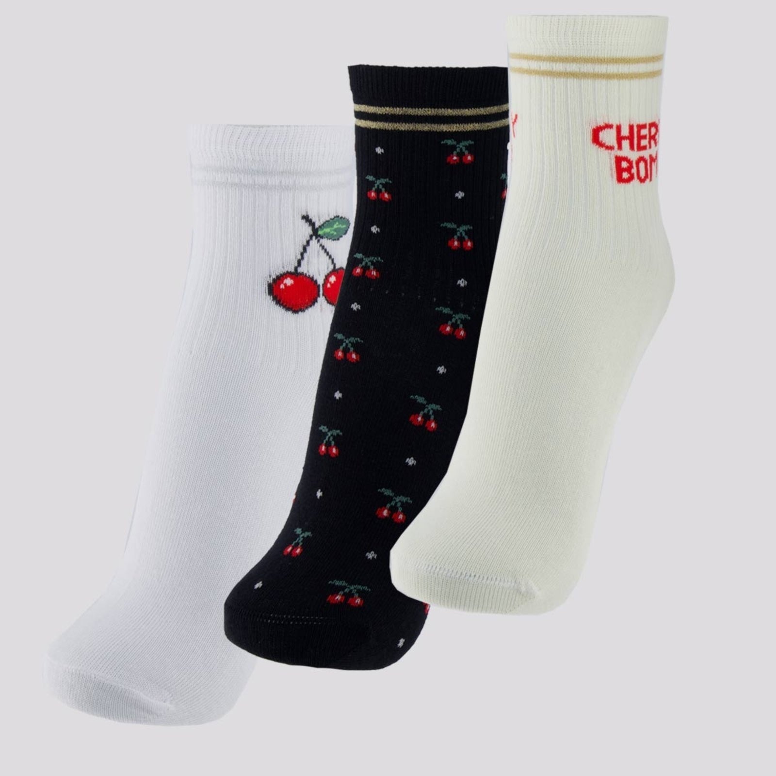 Imagem principal Kit Meia Selene 3 Pares Soquete Feminina Marfim Preta e Branca SELENE preto