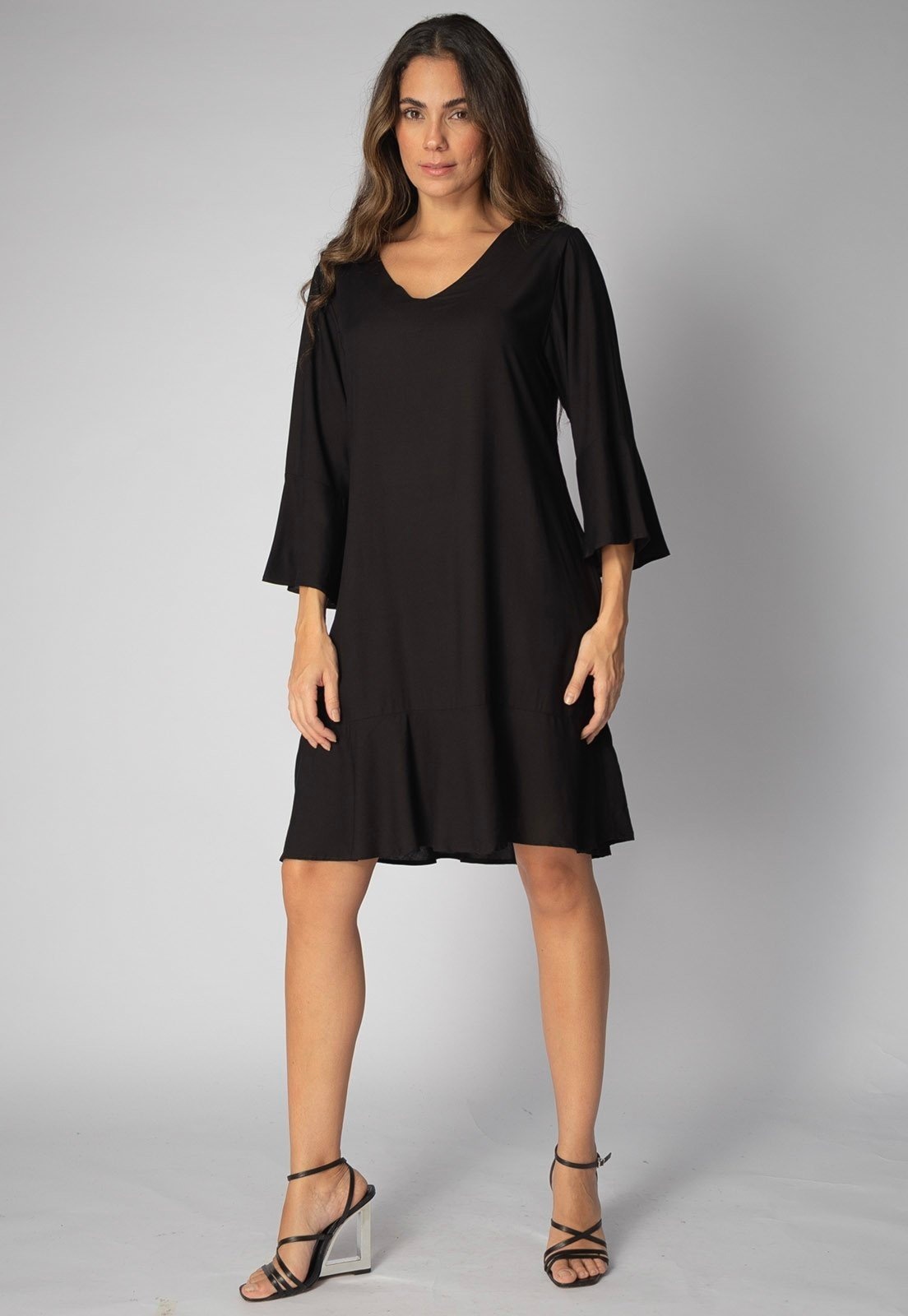 Imagem principal Vestido Curto Etá Viscose Amazonia Vital com Babado na Barra e na Manga Amazonia Vital preto