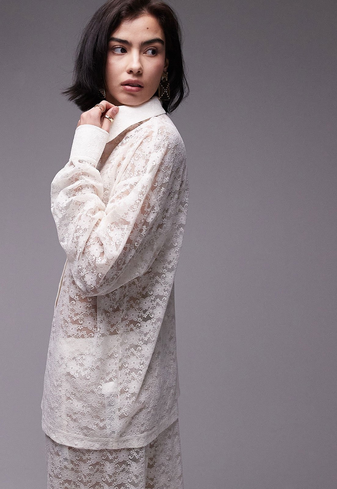 Imagem principal Camisa Renda TOPSHOP Reta Vazada Off-White Topshop off-white white