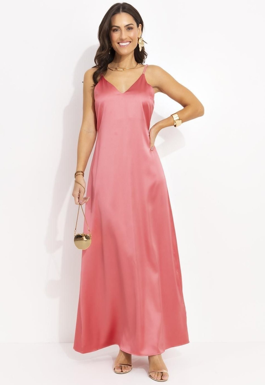 Imagem principal Vestido Em Cetim Salmão Quintess rosa