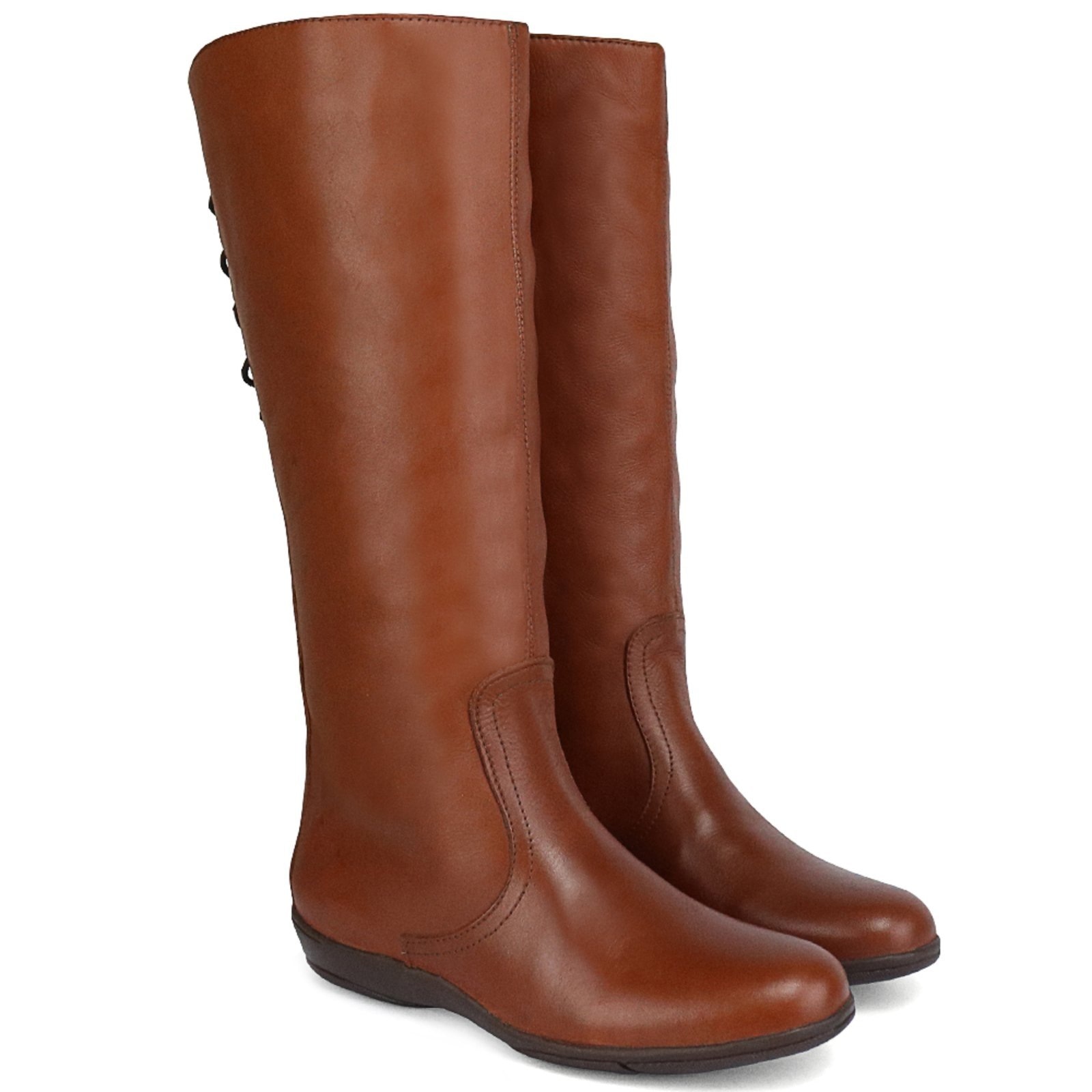 Imagem principal Bota Feminina Cano Longo Em Couro Solado Flat Rasteira - Havana Nine4 caramelo/marrom