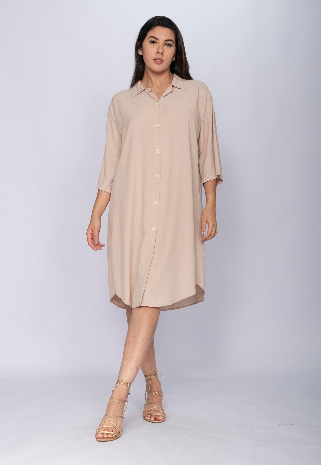 Imagem principal Vestido Amazonia Vital Chemise Curto Tapajó Viscose Amazonia Vital bege/estampado