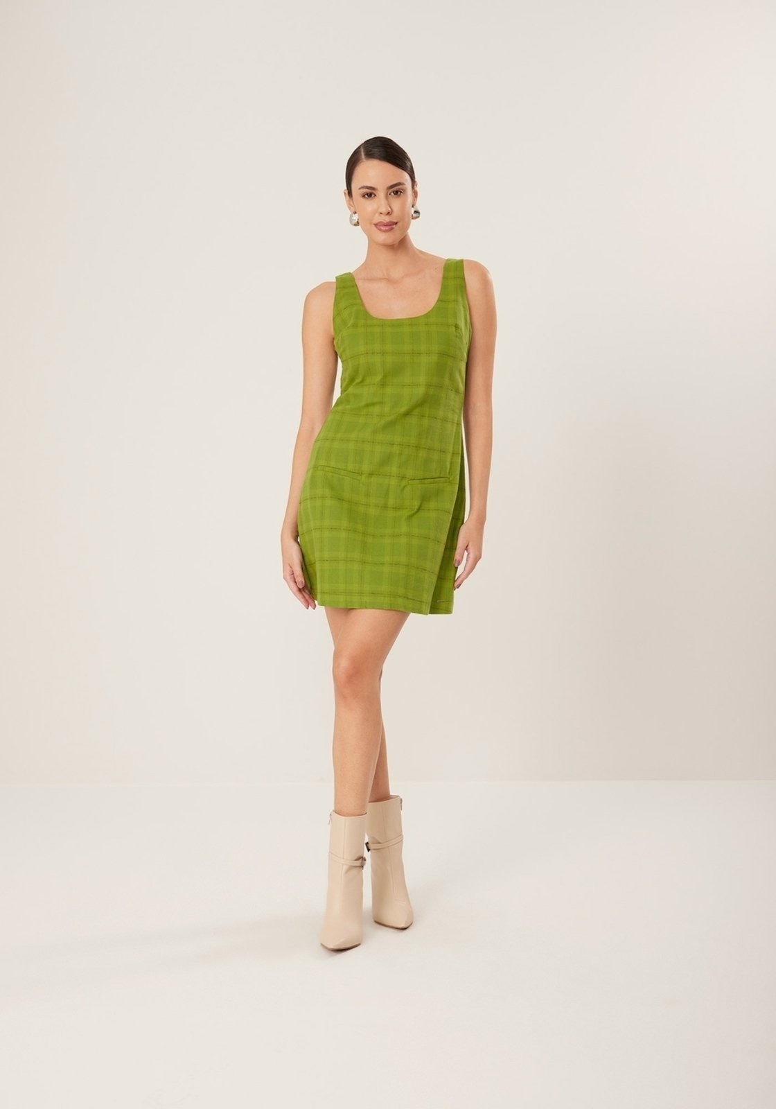 Imagem principal Vestido Curto Xadrez De Alças Largas Em Algodão Peletizado Lez a Lez verde