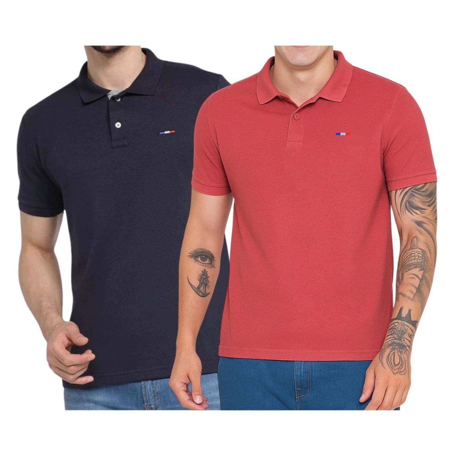 Imagem principal Kit 2 Polos Masculina Básicas Industrie Preto e Coral Piquet no Estilo Tommy Bordado França Industrie preto coral