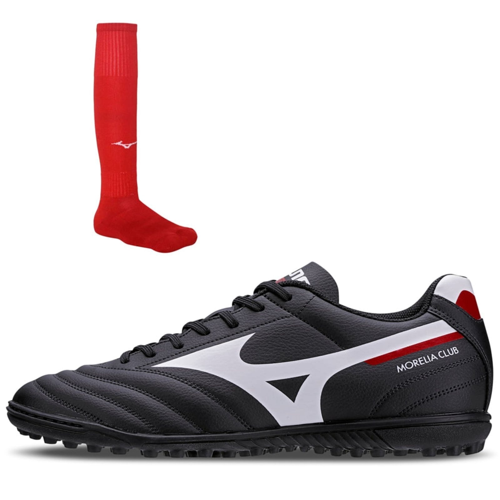 Imagem principal Kit masculino Mizuno Morélia 1 Chuteira Society Club AS + 01 meião de futebol Mizuno preto