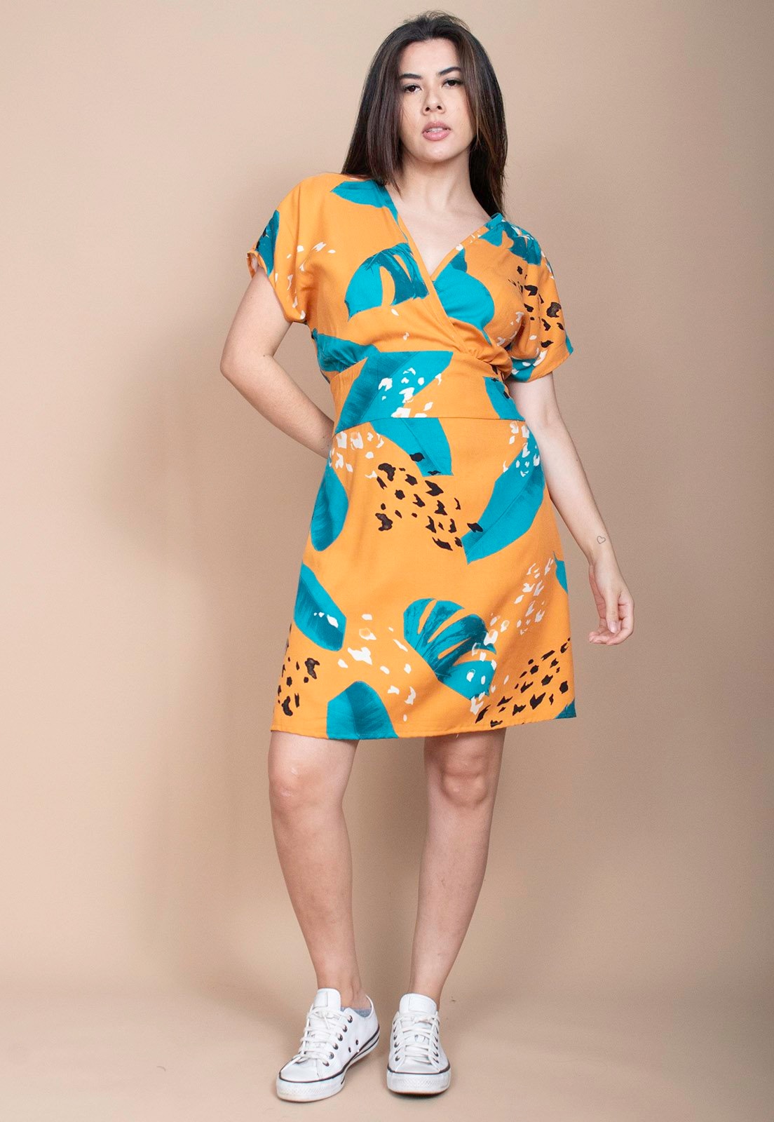 Imagem principal Vestido Cabanafree Curto Viscose Elastex nas Costas Estampa Aurora Botânica Cabanafree azul/estampado/preto