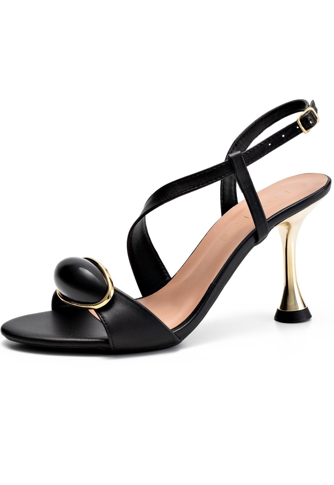 Imagem principal Sandália Feminina Lumiss Salto Fino Alto Metalizado Enfeite LUMISS preto