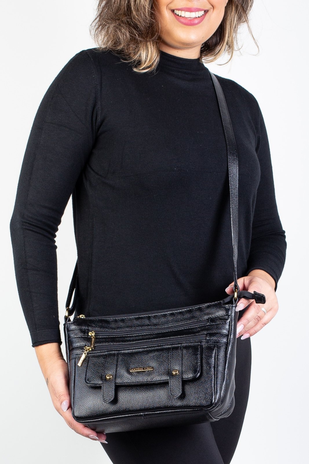 Imagem principal Bolsa Andrea Vinci Tiracolo De Couro Liso Isis Andrea Vinci preto