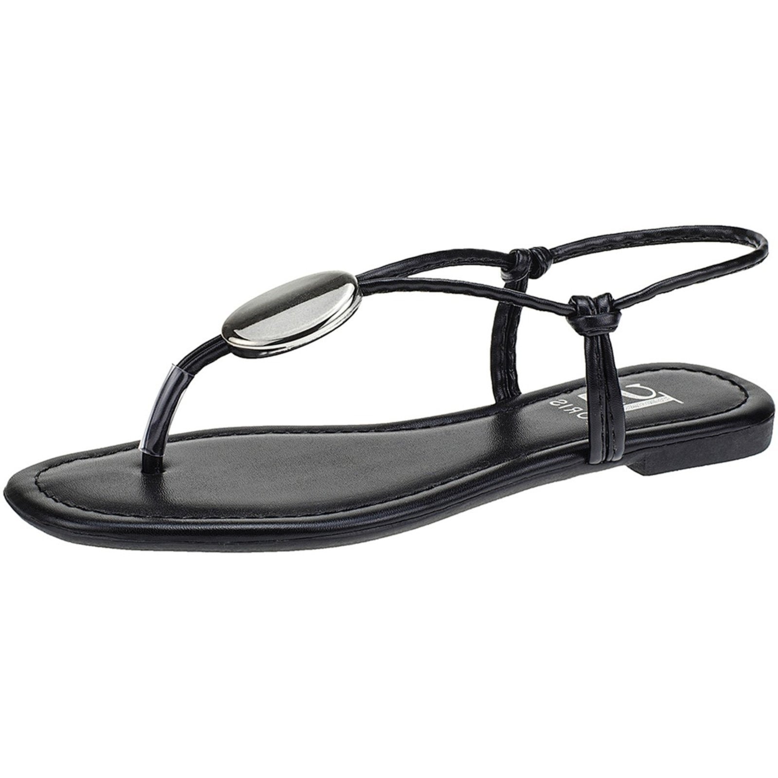 Imagem principal Sandália Lóris Shoes de Tiras com Enfeite ABS Dourado Rasteira Confortável Rasteirinha 4017 LÓRIS SHOES preto