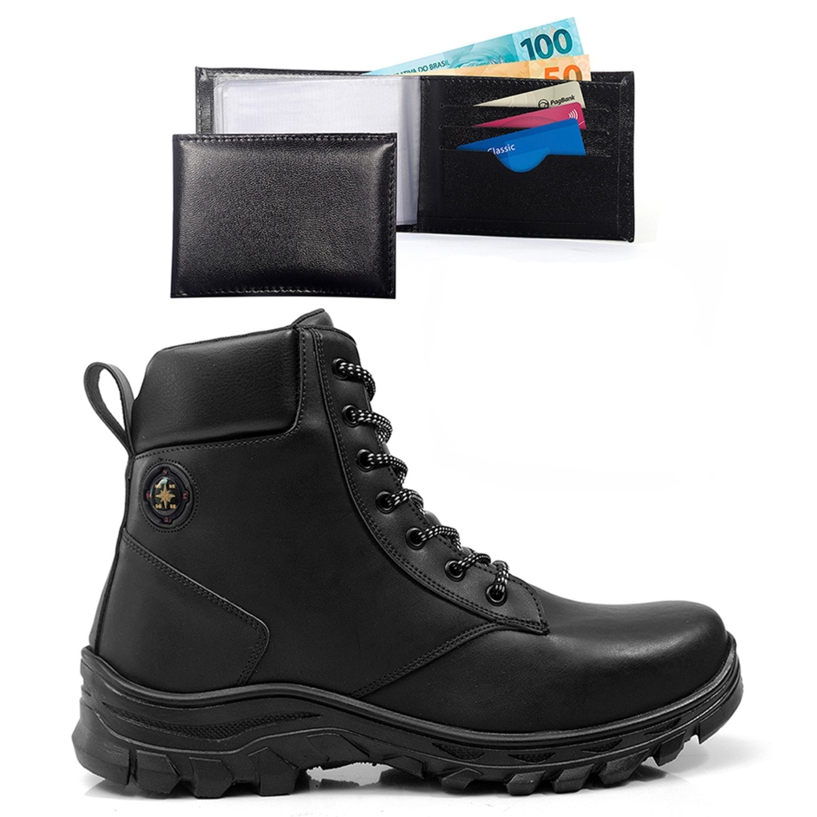 Imagem principal Bota Adventure Masculina Com Carteira Tenis Trilha Resistente Confortavel Solado Antiderrapante Preta BREDENI preto
