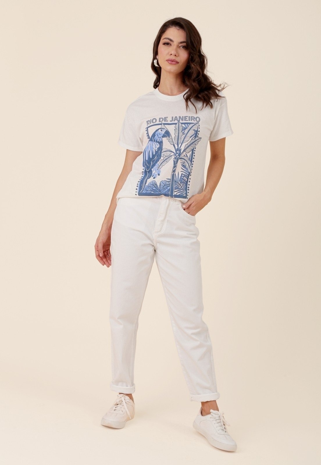 Imagem principal Calça Mom Pop Me Em Sarja Com Cinto Branca Pop Me branco