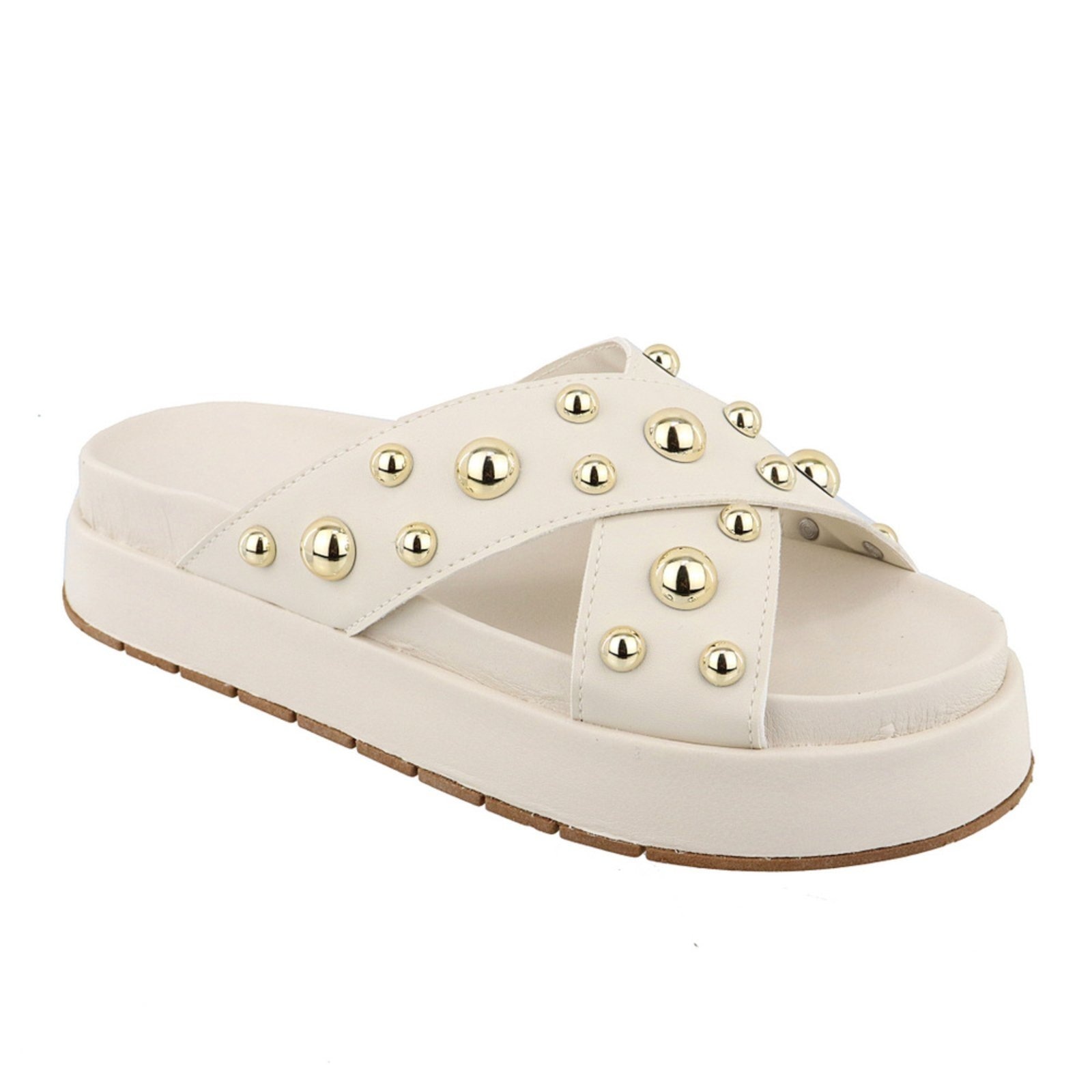 Imagem principal Sandalia Papete Rasteira Feminina Off White Sola Alta TELLINI STORE off-white white